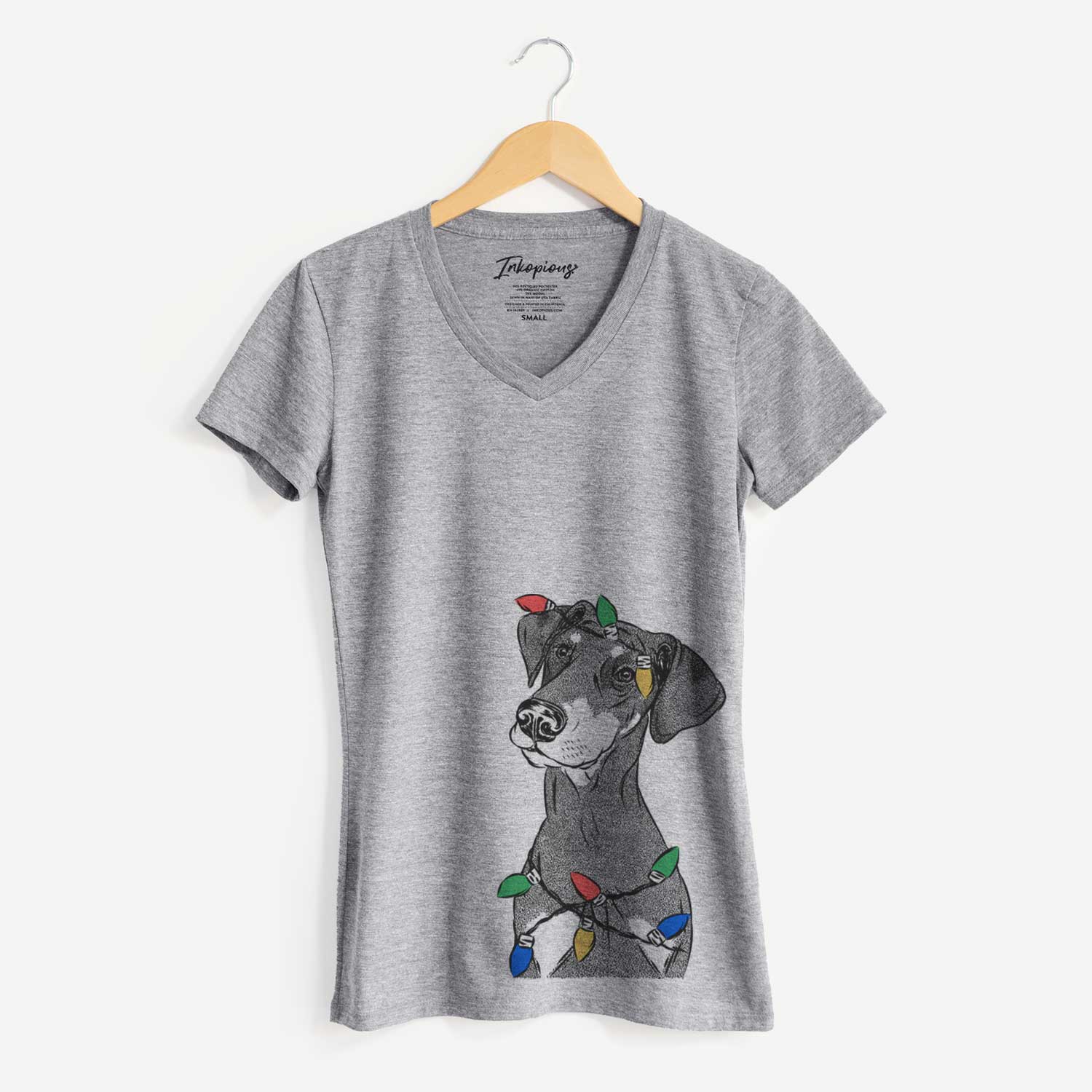 Christmas Lights Iroh the Doberman Pinscher - Women's V-neck Shirt