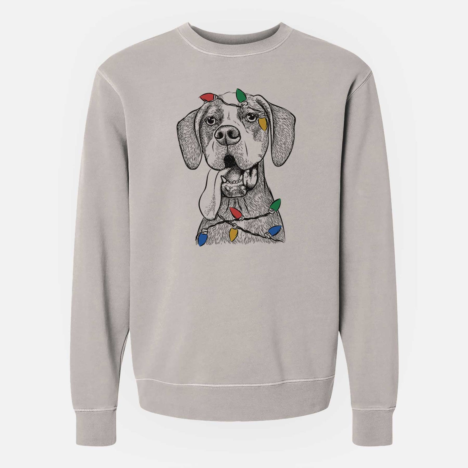 Christmas Lights Irwin the English Pointer - Unisex Pigment Dyed Crew Sweatshirt