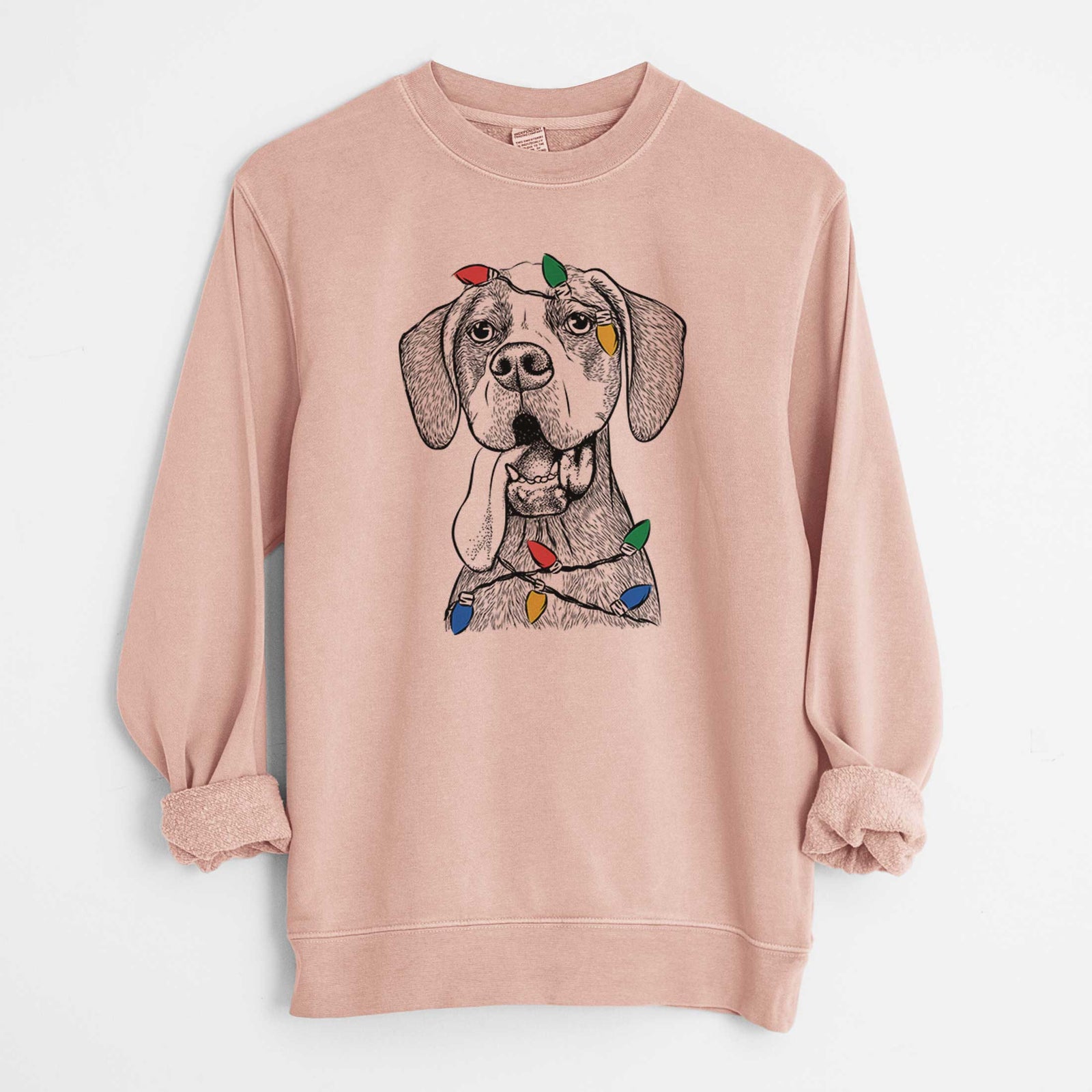 Christmas Lights Irwin the English Pointer - Unisex Pigment Dyed Crew Sweatshirt