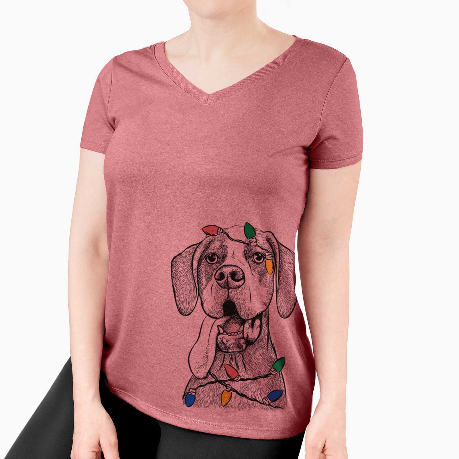 Christmas Lights Irwin the English Pointer - Women's V-neck Shirt