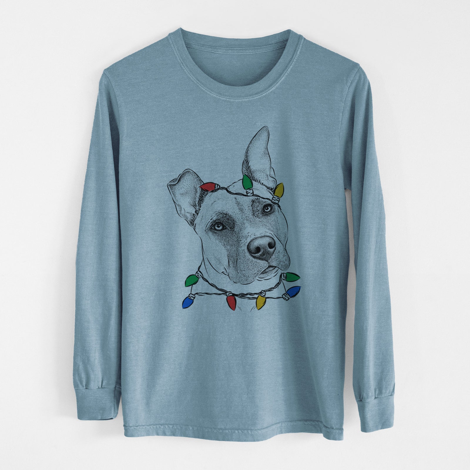 Christmas Lights Ivy the Pitbull Mix - Heavyweight 100% Cotton Long Sleeve