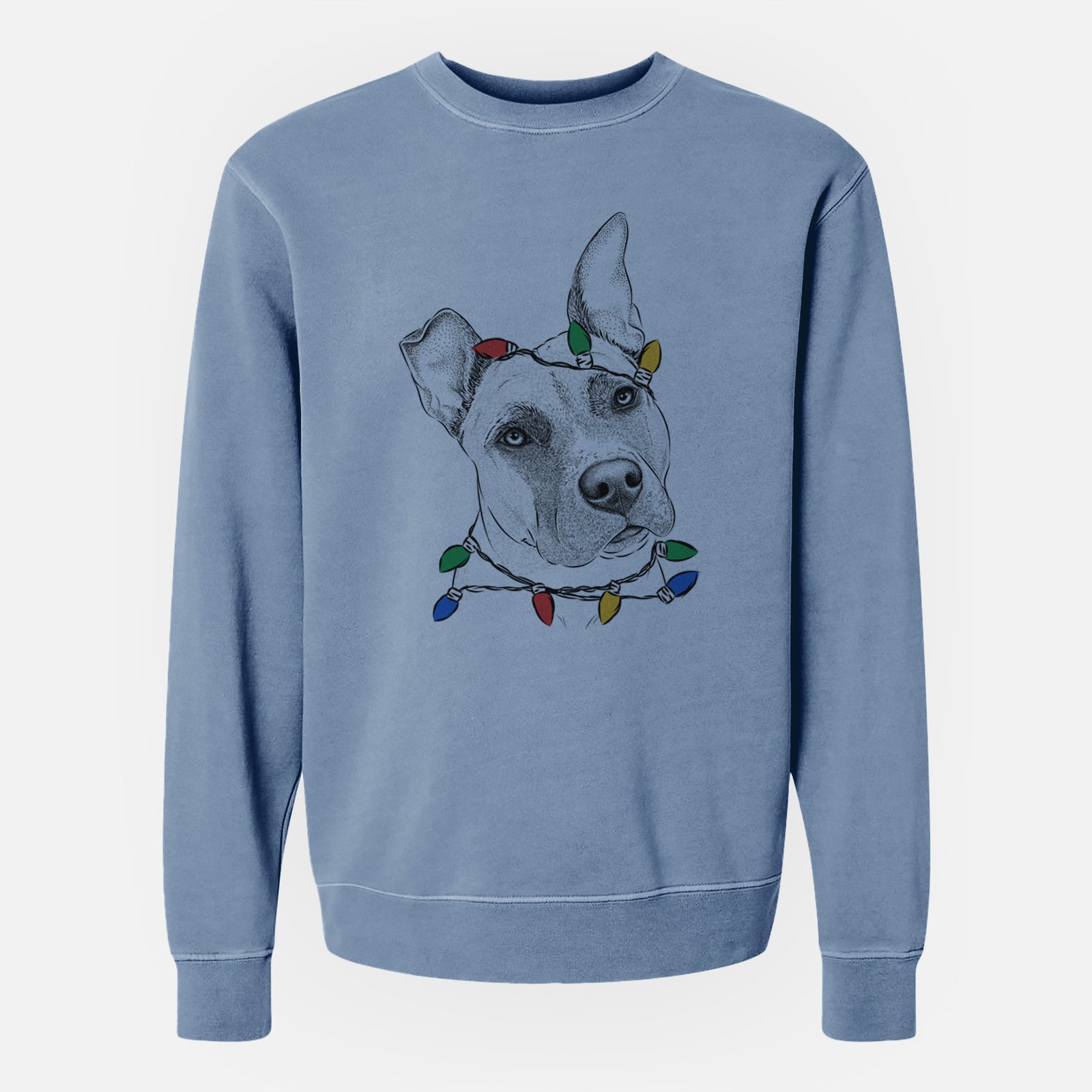 Christmas Lights Ivy the Pitbull Mix - Unisex Pigment Dyed Crew Sweatshirt