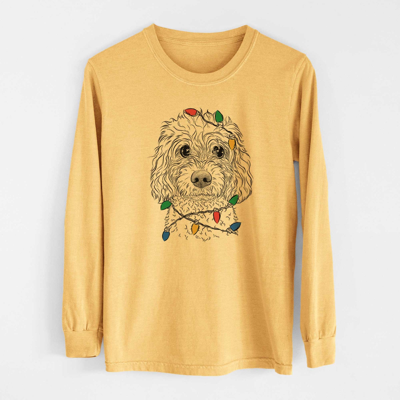 Christmas Lights Izzie the Cavachon - Heavyweight 100% Cotton Long Sleeve