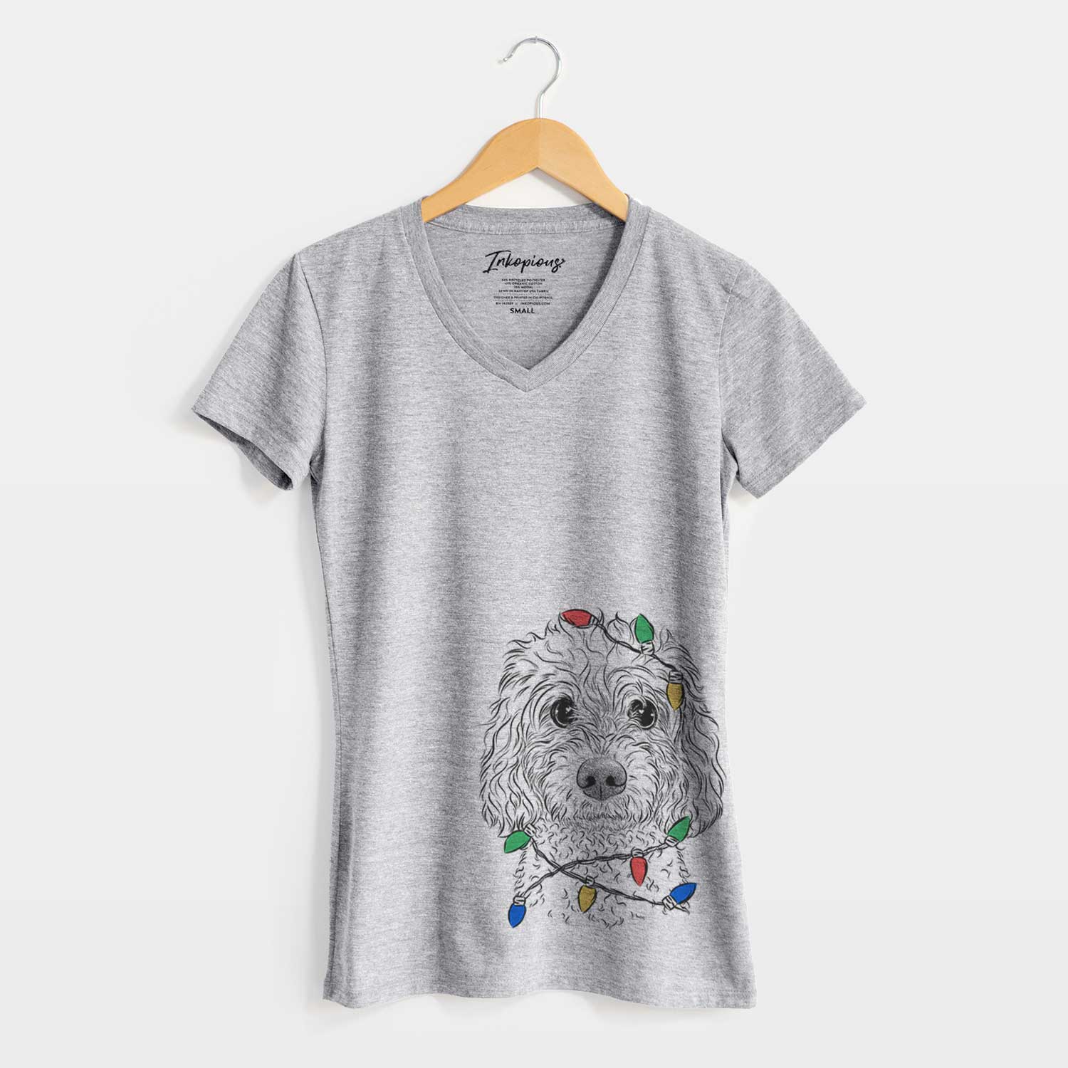 Christmas Lights Izzie the Cavachon - Women's V-neck Shirt