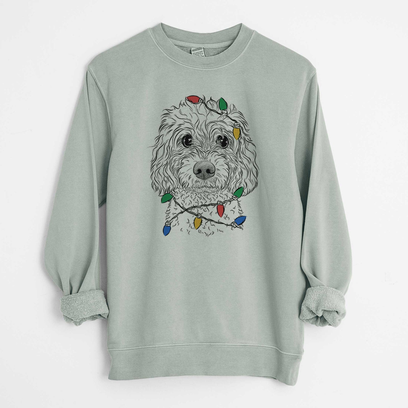 Christmas Lights Izzie the Cavachon - Unisex Pigment Dyed Crew Sweatshirt