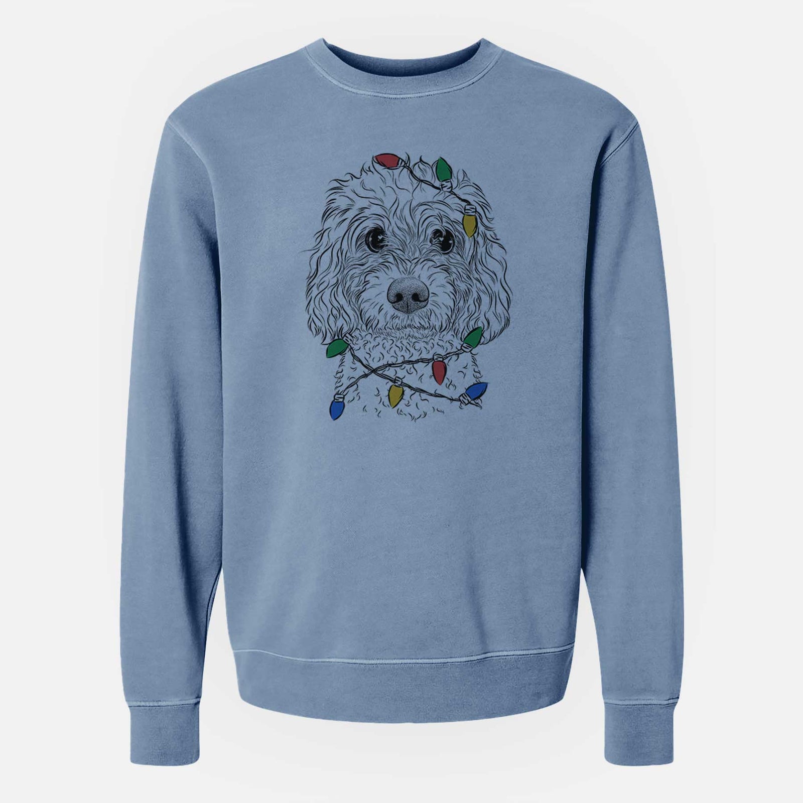 Christmas Lights Izzie the Cavachon - Unisex Pigment Dyed Crew Sweatshirt