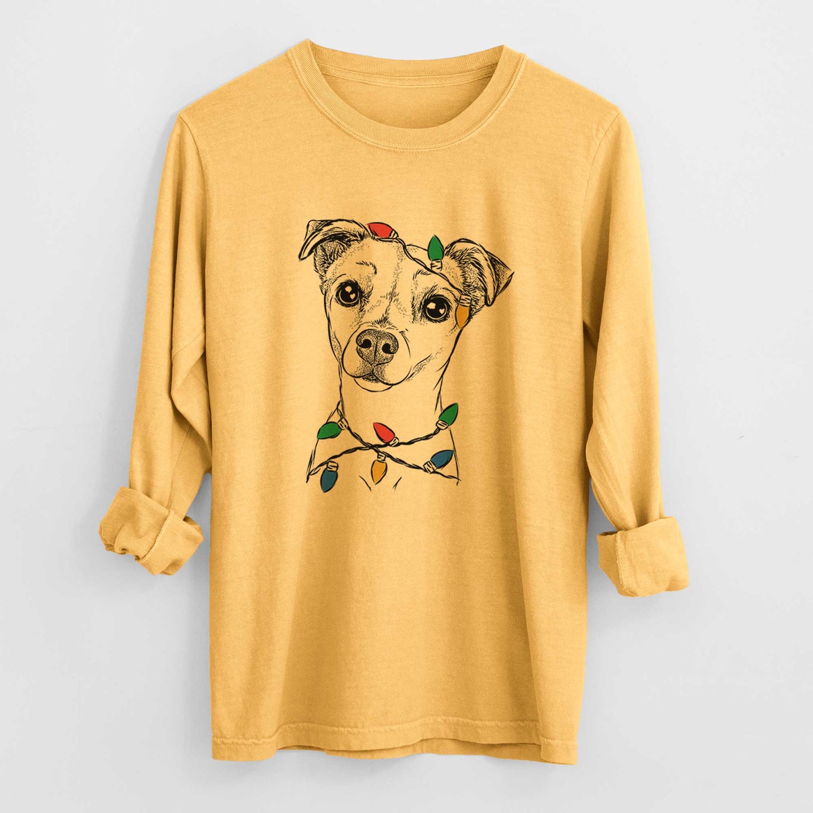 Christmas Lights Izzy the Chiweenie - Heavyweight 100% Cotton Long Sleeve