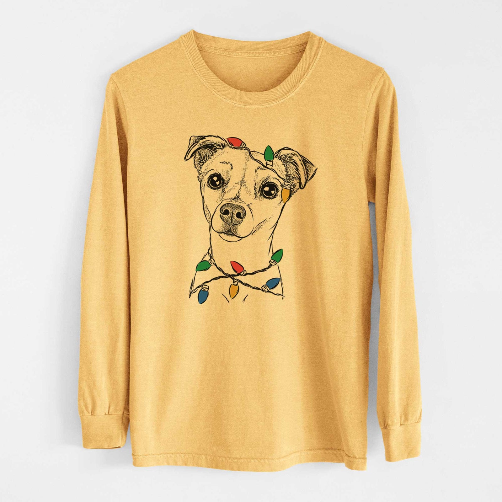 Christmas Lights Izzy the Chiweenie - Heavyweight 100% Cotton Long Sleeve