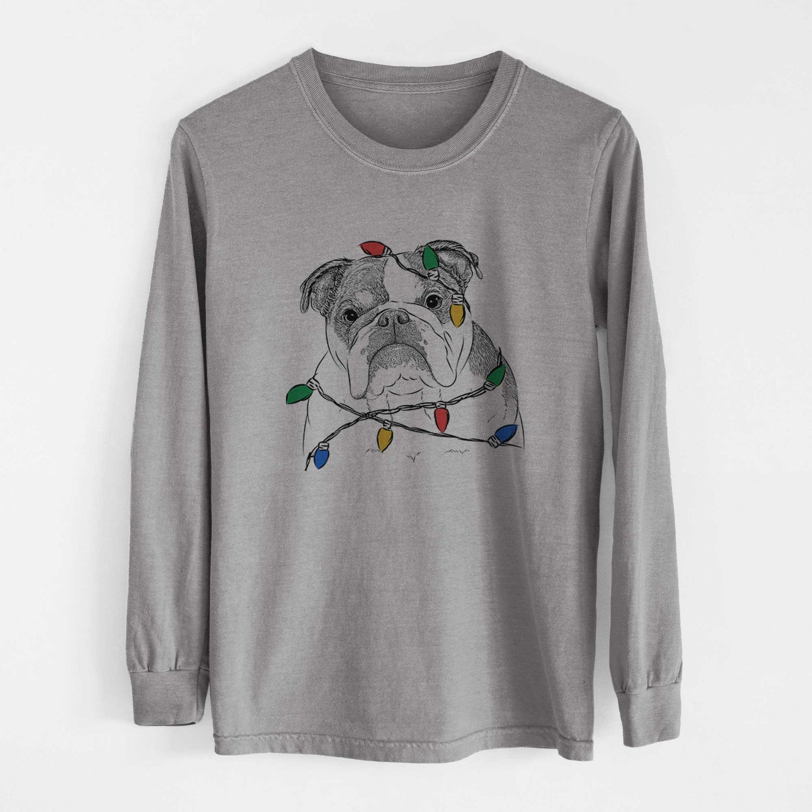 Christmas Lights Jack the English Bulldog - Heavyweight 100% Cotton Long Sleeve