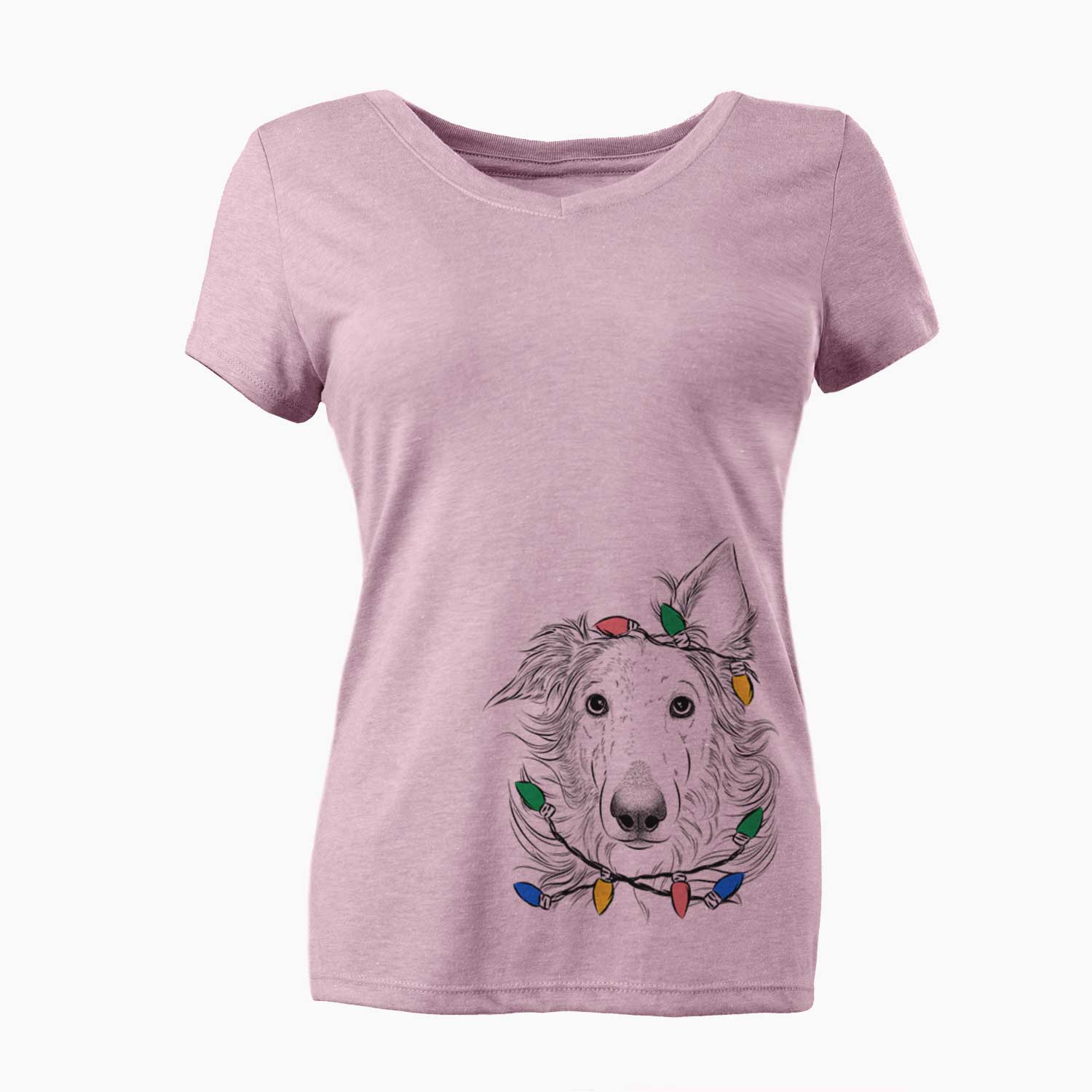Christmas Lights Jasha the Borzoi - Women's V-neck Shirt