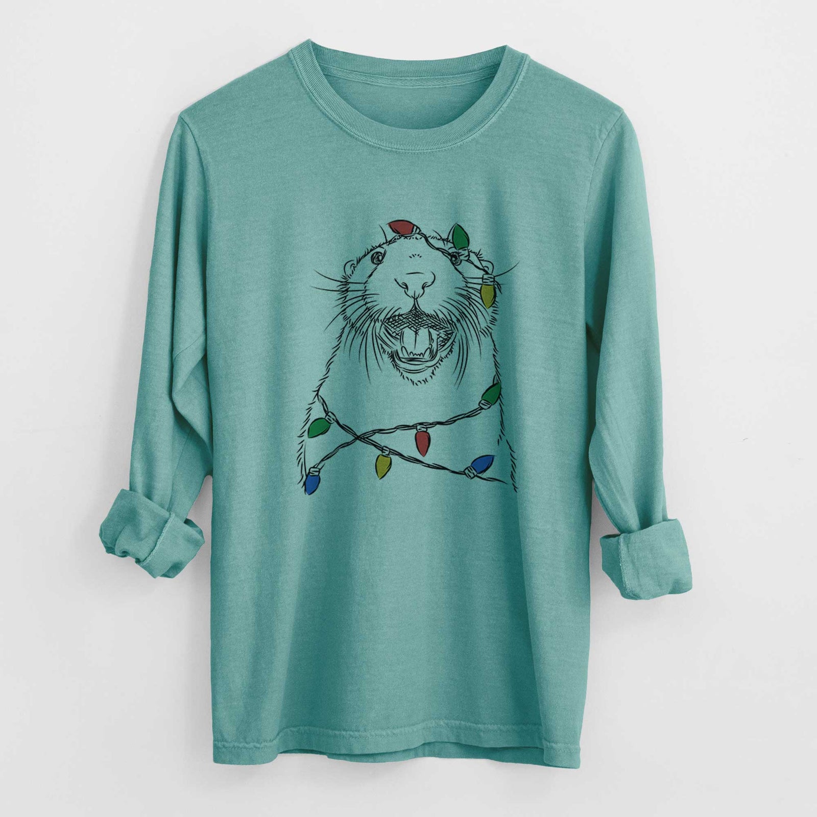 Christmas Lights Jasper the River Otter - Heavyweight 100% Cotton Long Sleeve