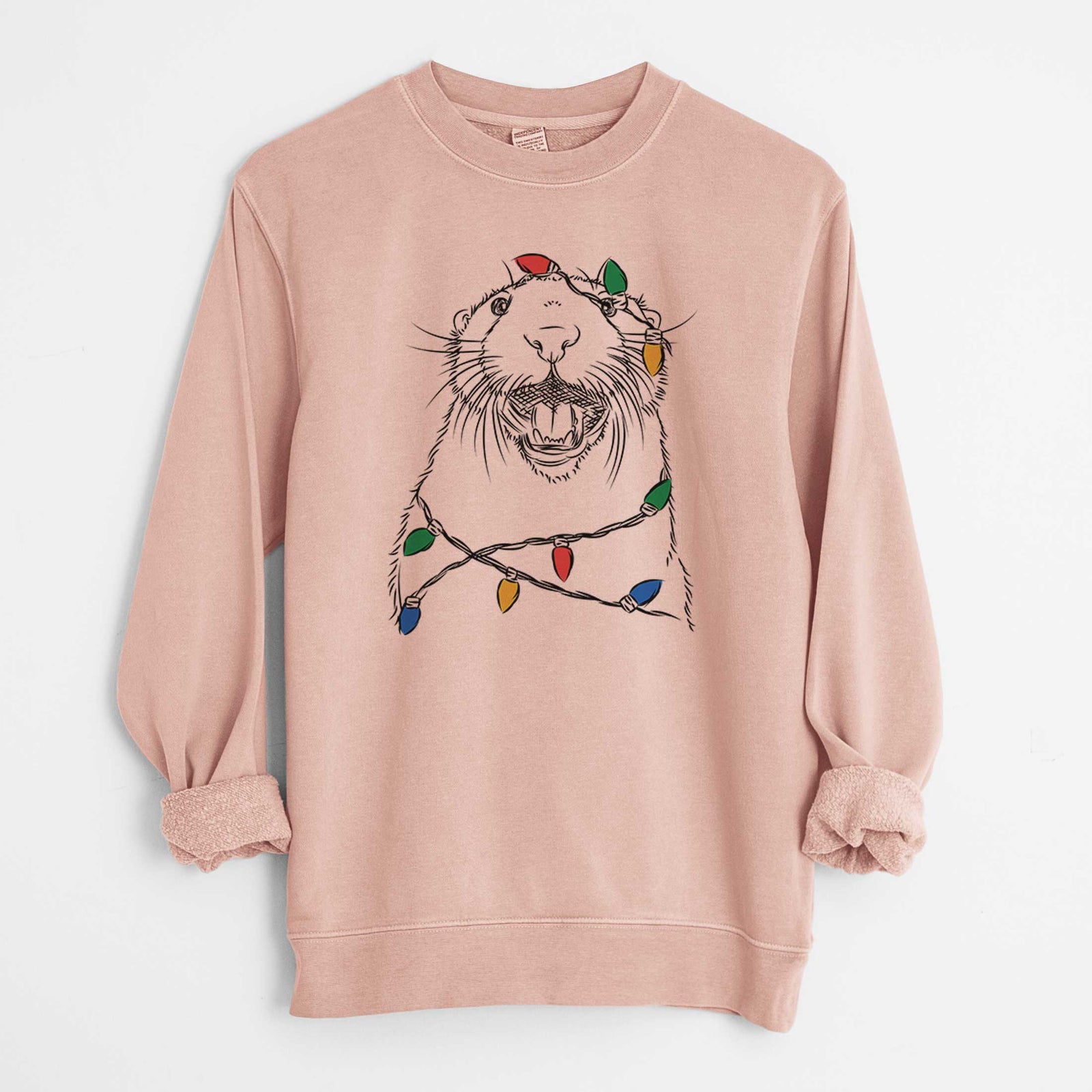 Christmas Lights Jasper the River Otter - Unisex Pigment Dyed Crew Sweatshirt