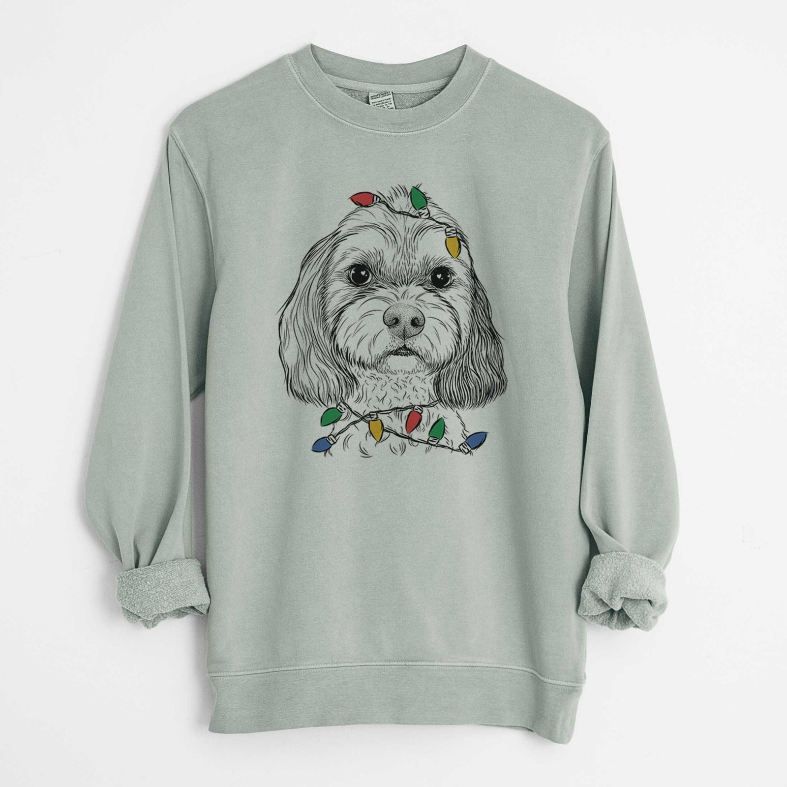 Christmas Lights Jasper Diggins the Cavapoo - Unisex Pigment Dyed Crew Sweatshirt