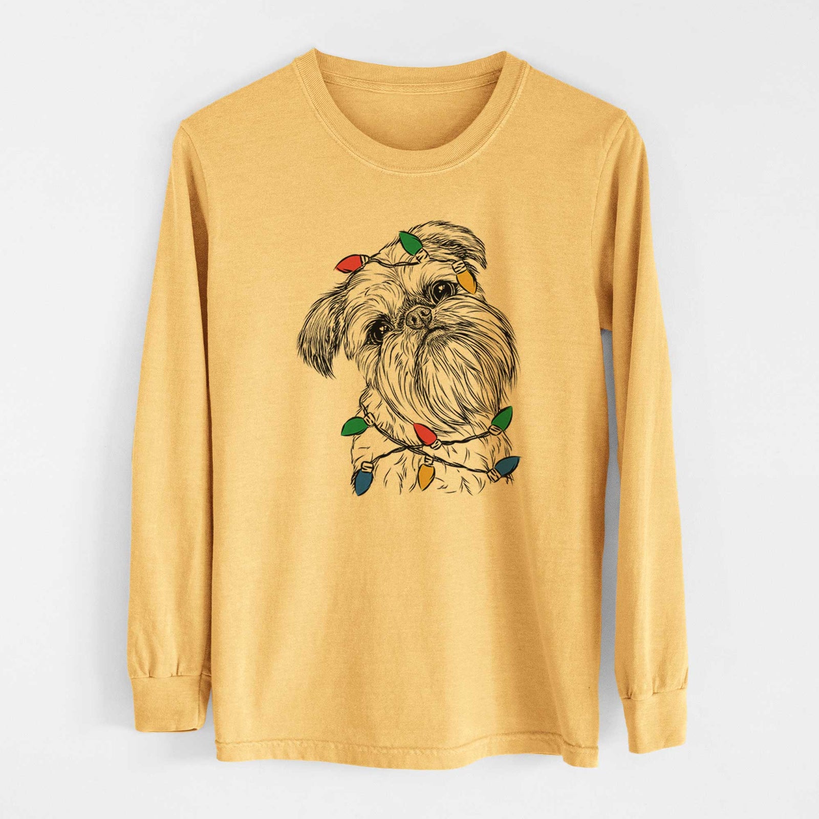 Christmas Lights Jasper Joe the Brussels Griffon - Heavyweight 100% Cotton Long Sleeve