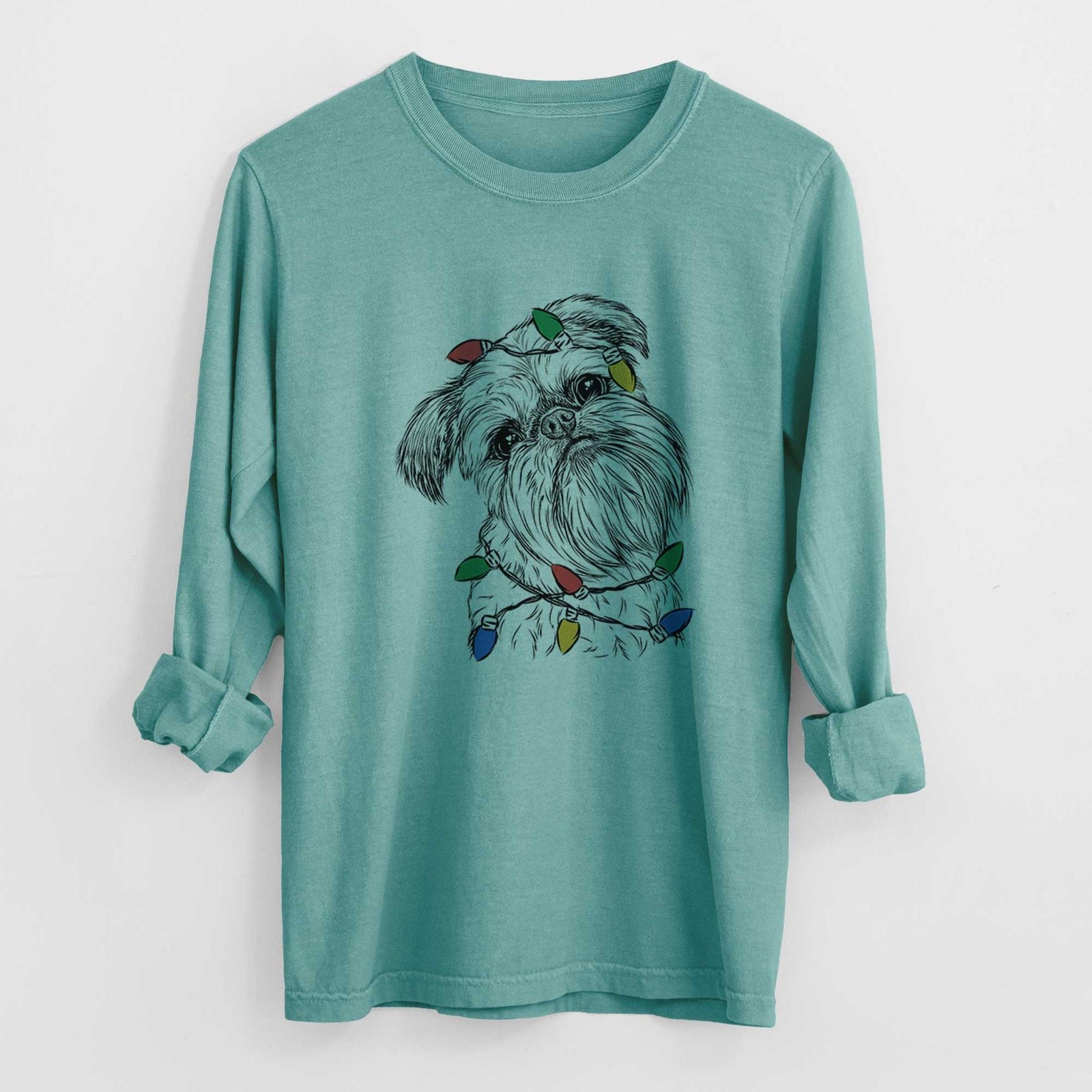 Christmas Lights Jasper Joe the Brussels Griffon - Heavyweight 100% Cotton Long Sleeve
