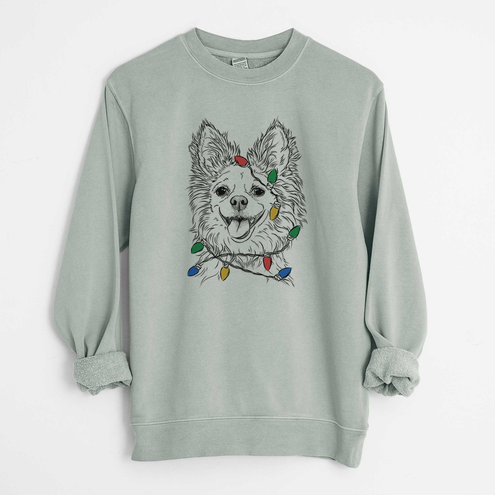 Christmas Lights Jasper the Pomchi - Unisex Pigment Dyed Crew Sweatshirt