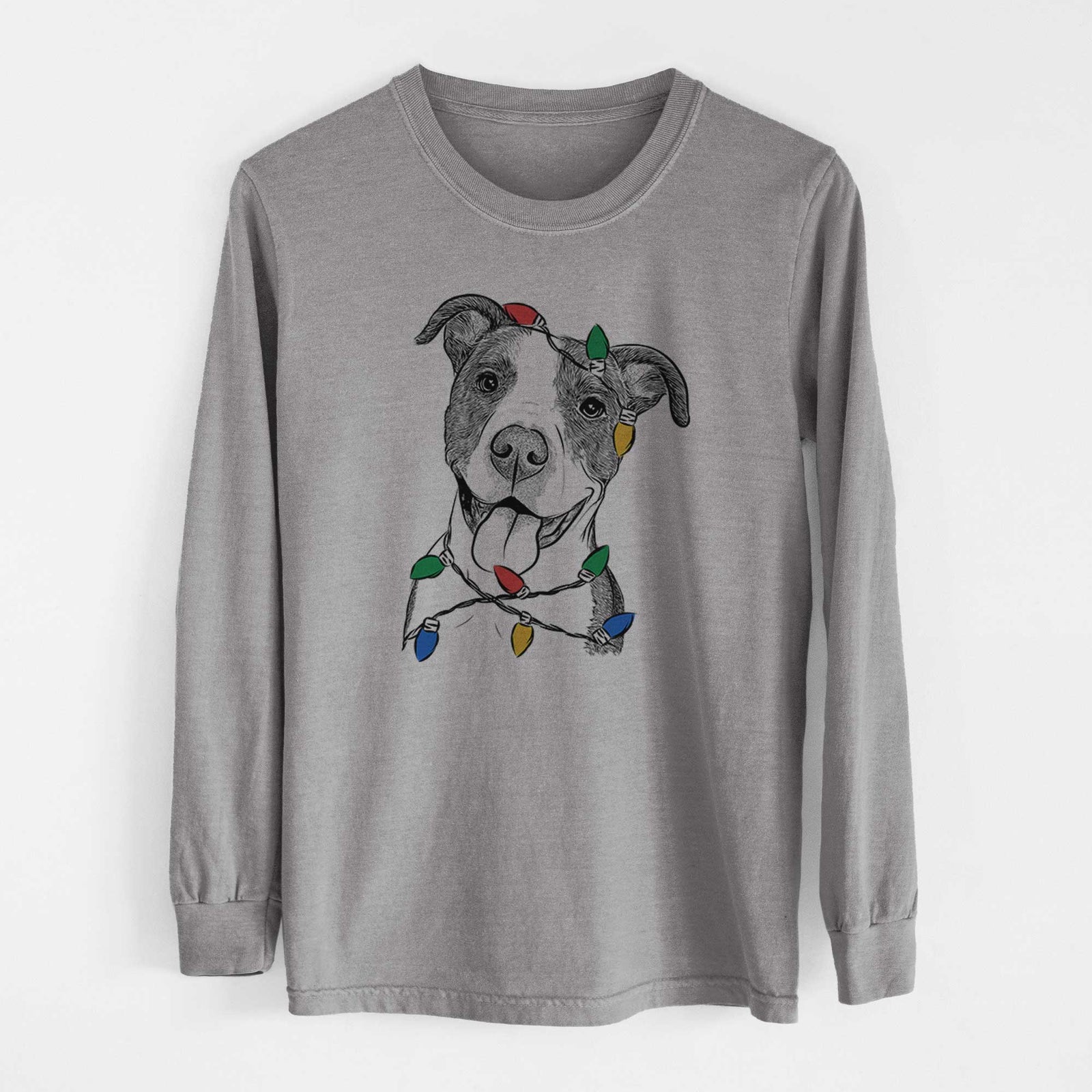 Christmas Lights Jax the American Pitbull Terrier Mix - Heavyweight 100% Cotton Long Sleeve
