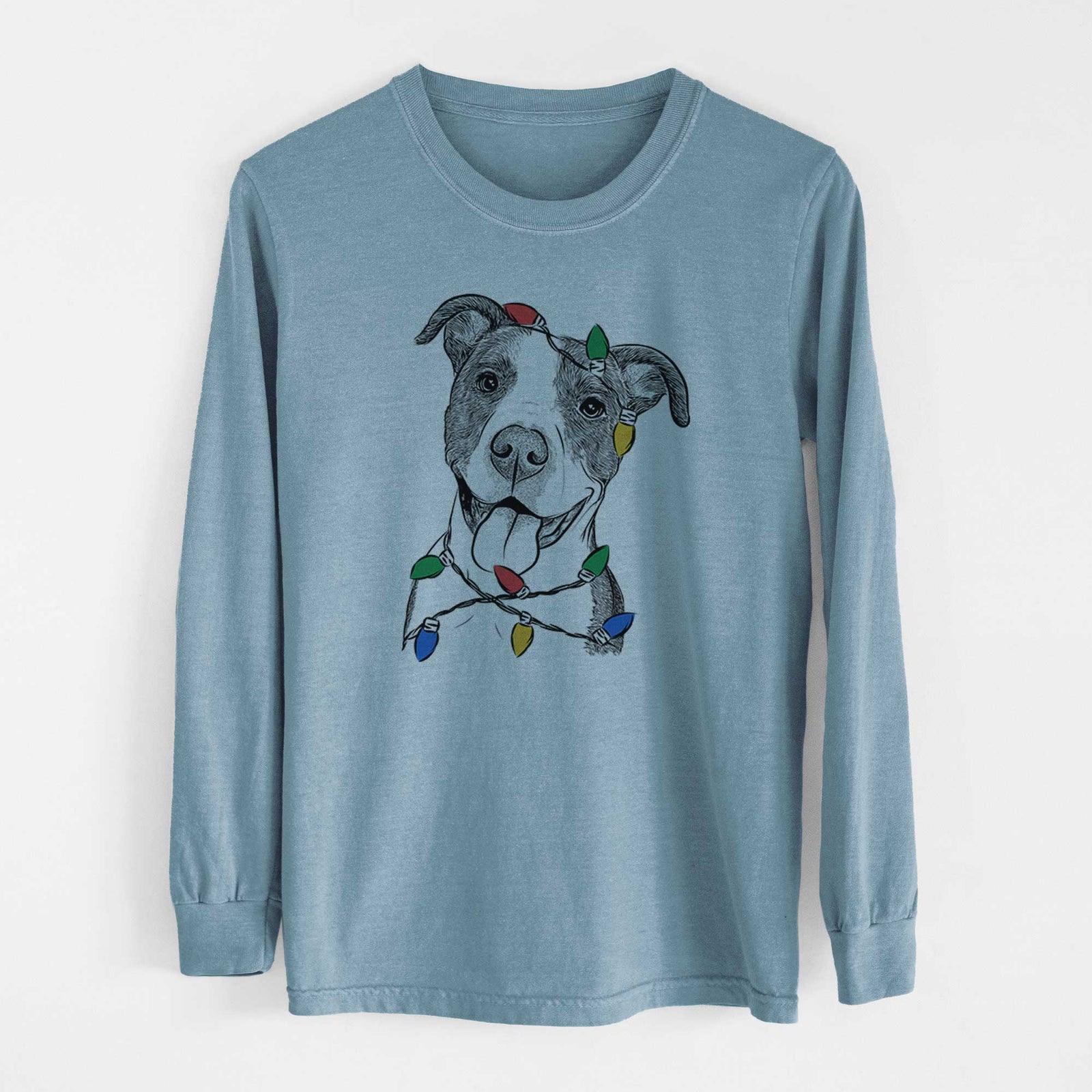 Christmas Lights Jax the American Pitbull Terrier Mix - Heavyweight 100% Cotton Long Sleeve