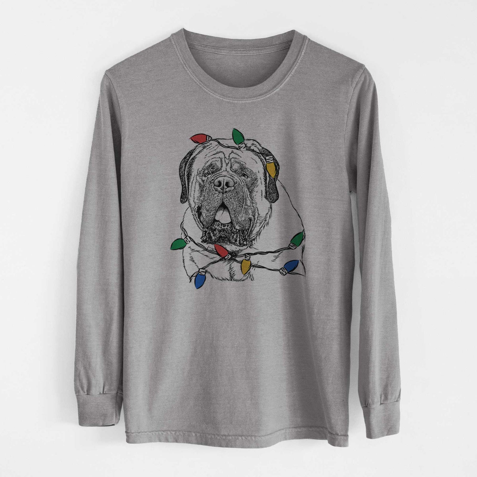 Christmas Lights Jed the English Mastiff - Heavyweight 100% Cotton Long Sleeve