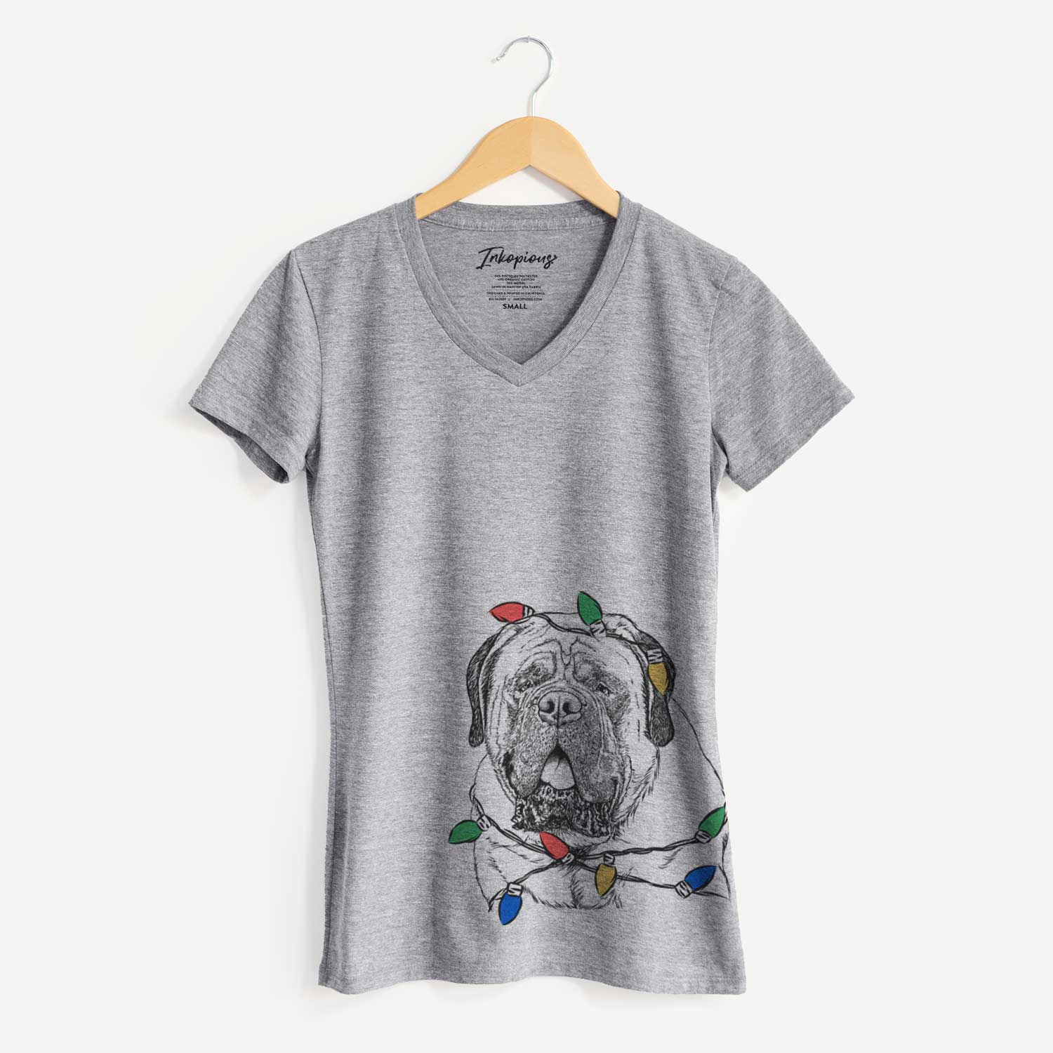 Christmas Lights Jed the English Mastiff - Women's V-neck Shirt