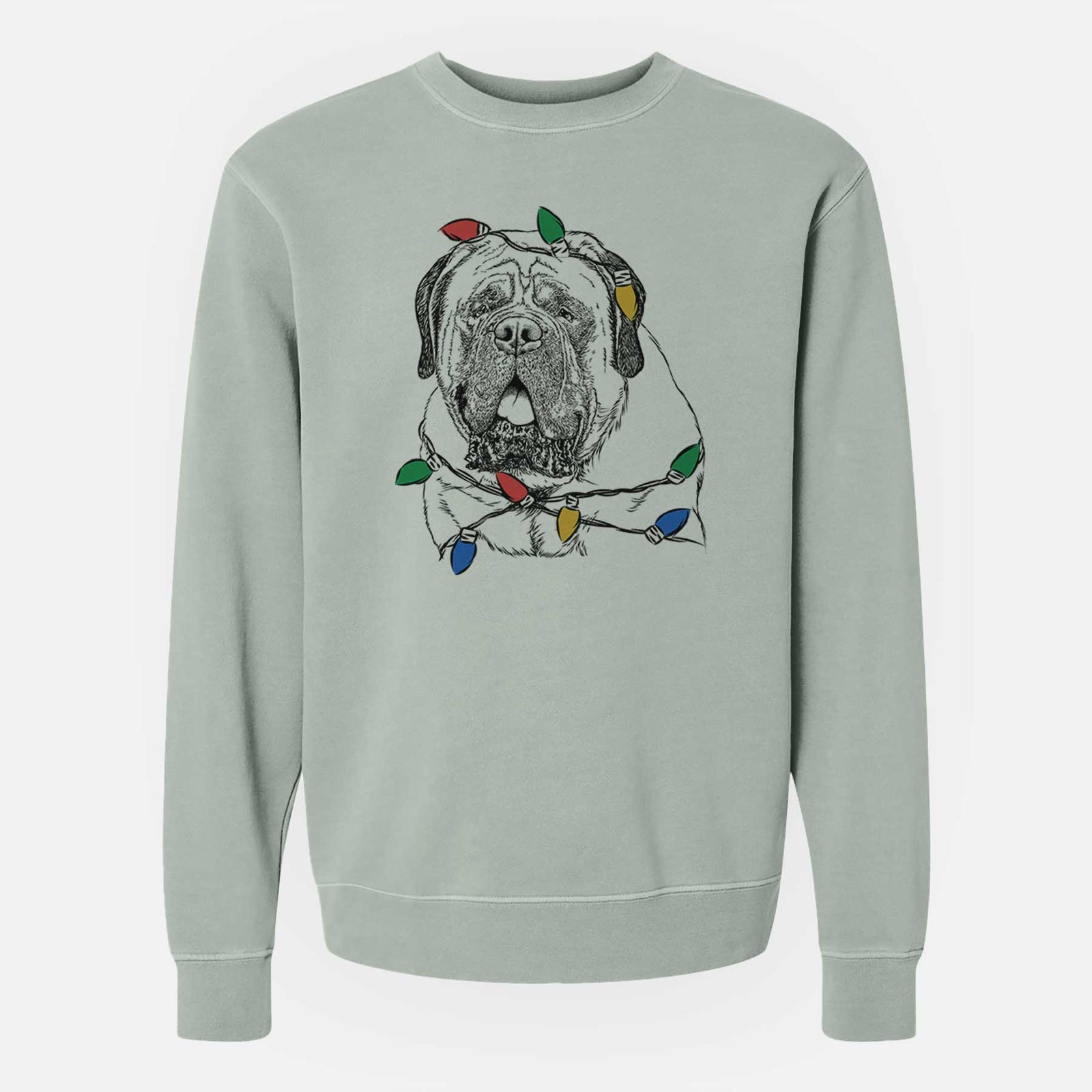 Christmas Lights Jed the English Mastiff - Unisex Pigment Dyed Crew Sweatshirt
