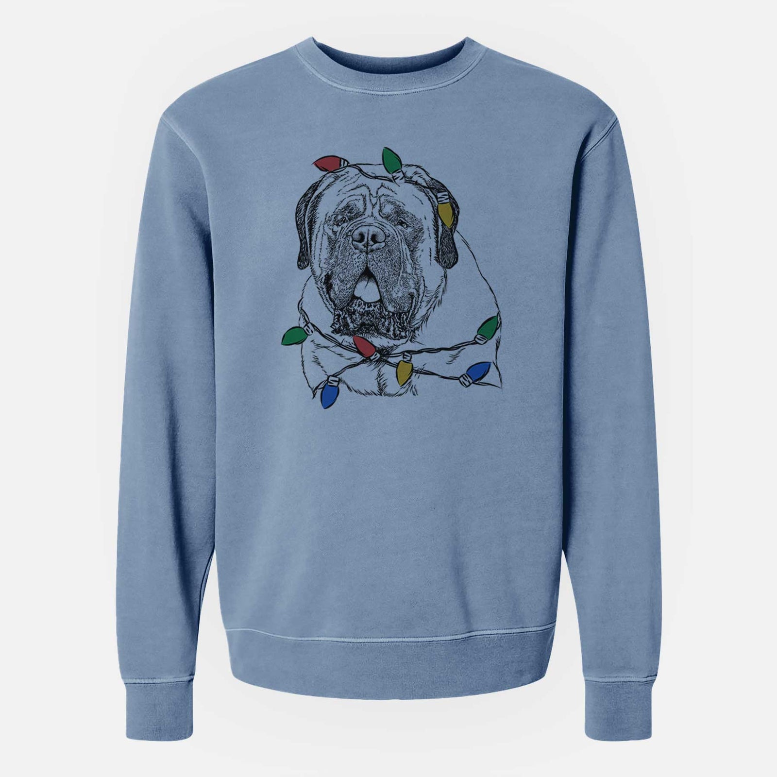 Christmas Lights Jed the English Mastiff - Unisex Pigment Dyed Crew Sweatshirt