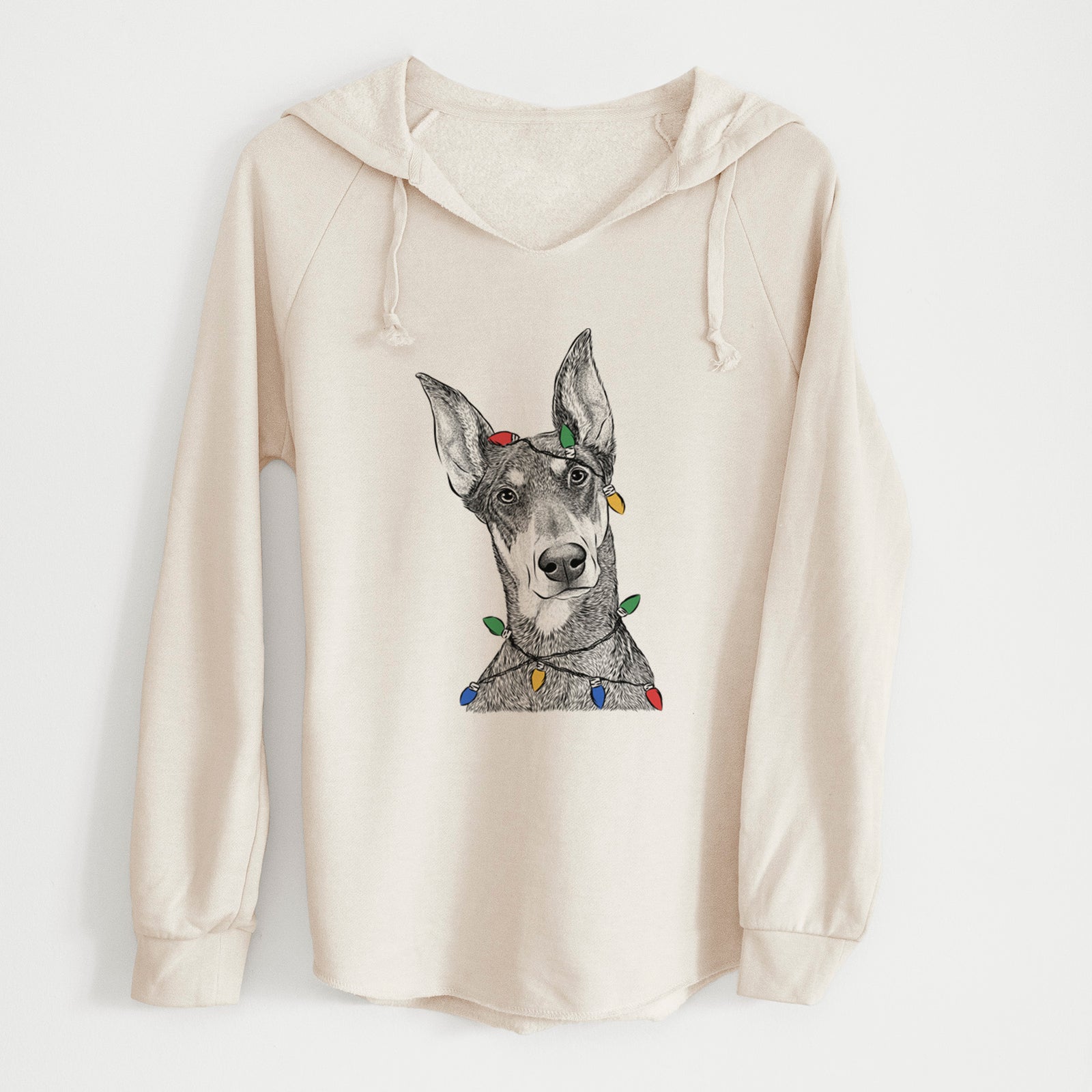 Christmas Lights Jenna the Doberman Pinscher - Cali Wave Hooded Sweatshirt