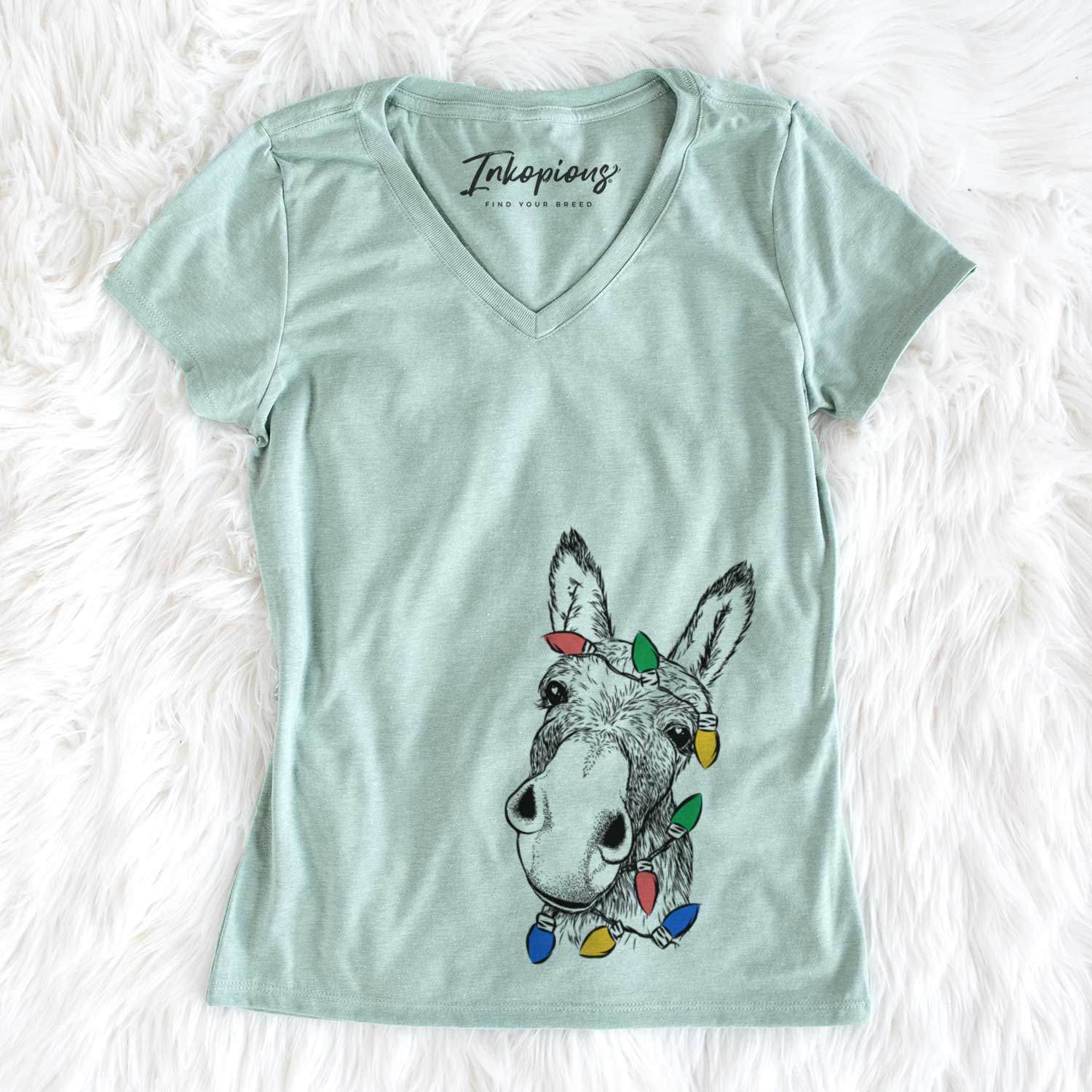 Christmas Lights Jenny the Donkey - Women's V-neck Shirt