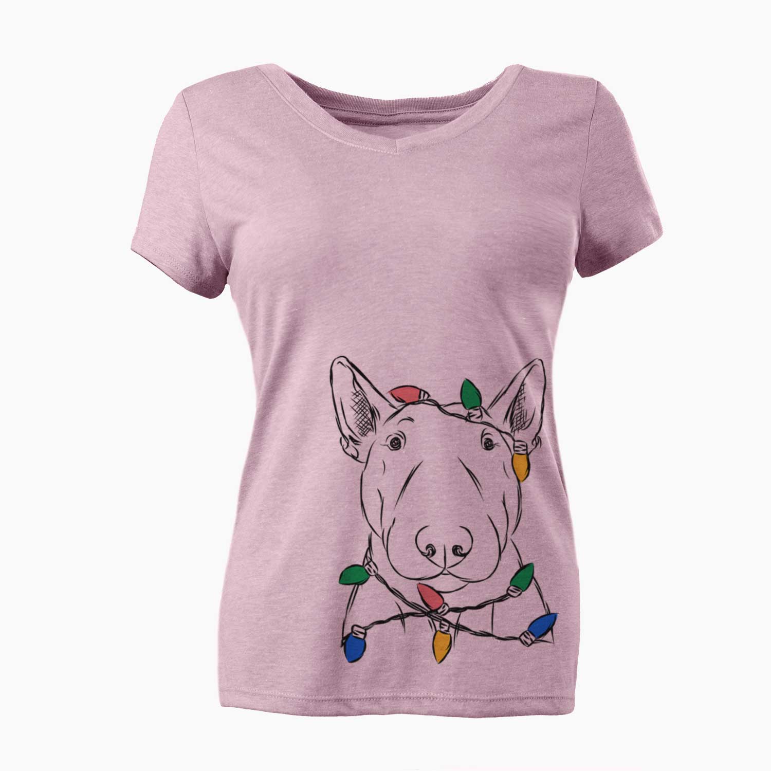 Christmas Lights Jett the Bull Terrier - Women's V-neck Shirt