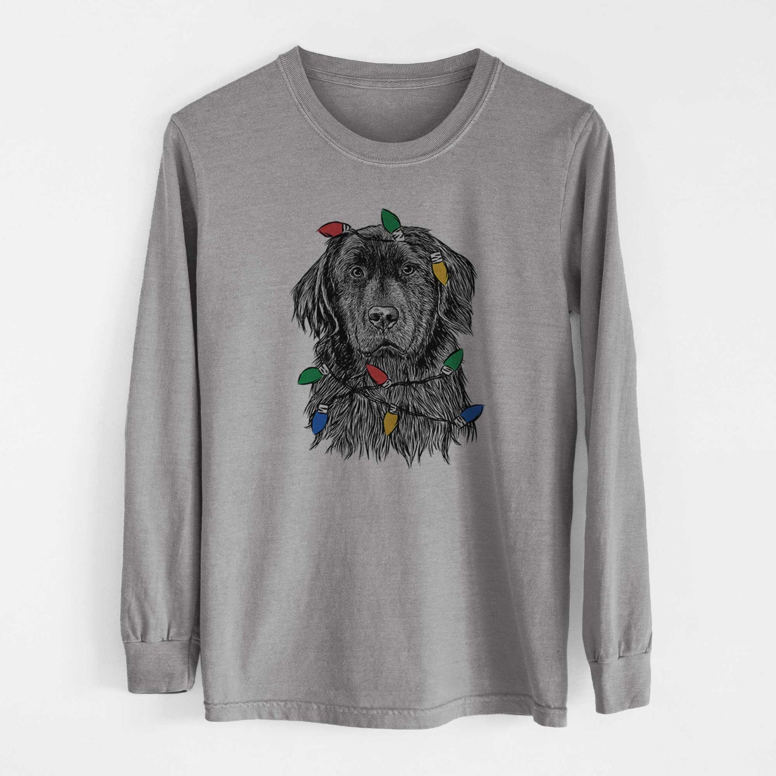 Christmas Lights Jinx the Newfoundland - Heavyweight 100% Cotton Long Sleeve