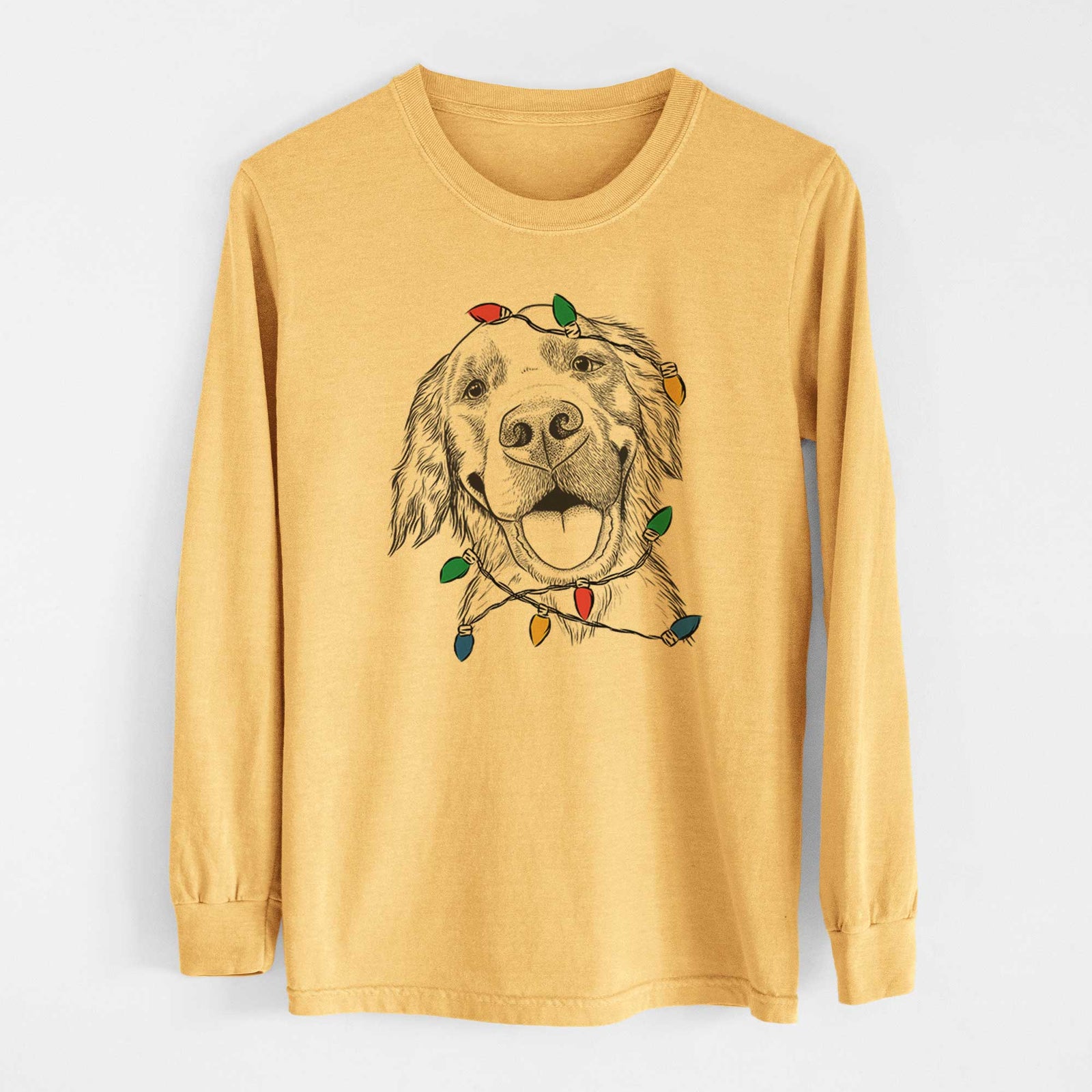 Christmas Lights Jordy the Golden Retriever - Heavyweight 100% Cotton Long Sleeve