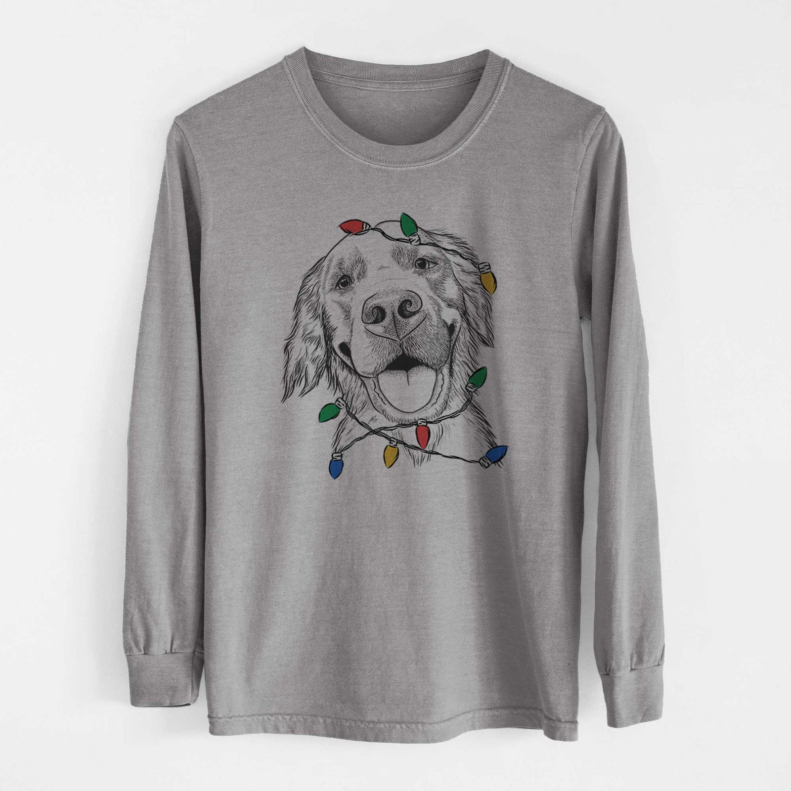 Christmas Lights Jordy the Golden Retriever - Heavyweight 100% Cotton Long Sleeve