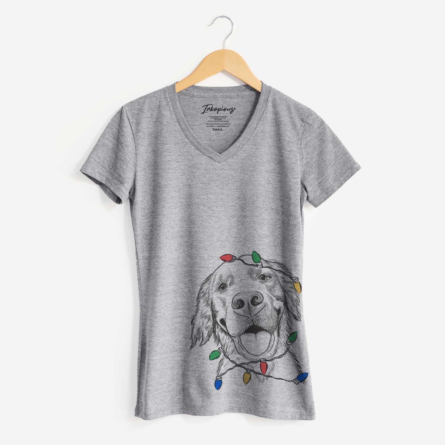 Christmas Lights Jordy the Golden Retriever - Women's V-neck Shirt