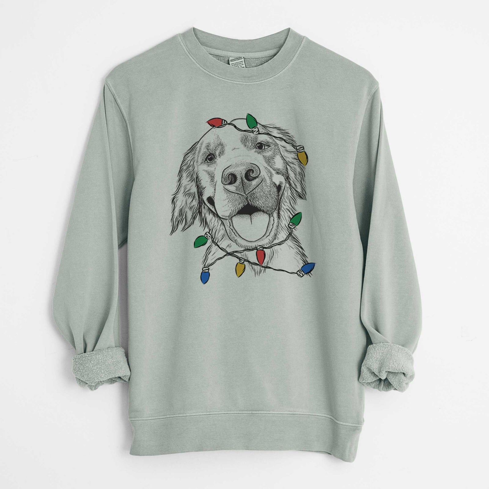 Christmas Lights Jordy the Golden Retriever - Unisex Pigment Dyed Crew Sweatshirt