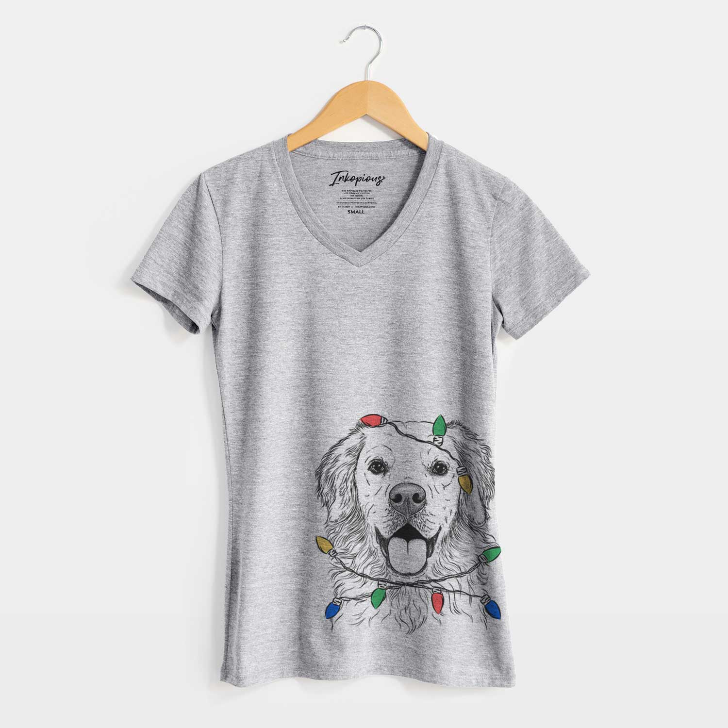 Christmas Lights Juniper the Golden Retriever - Women's V-neck Shirt