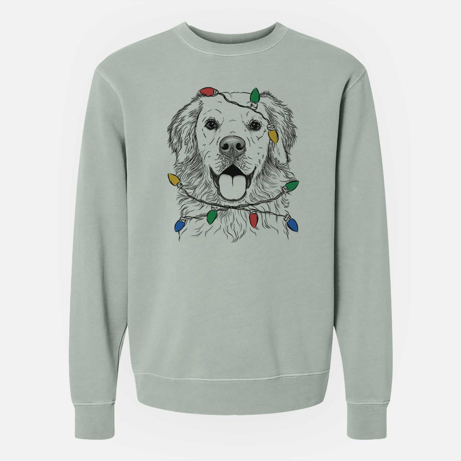 Christmas Lights Juniper the Golden Retriever - Unisex Pigment Dyed Crew Sweatshirt
