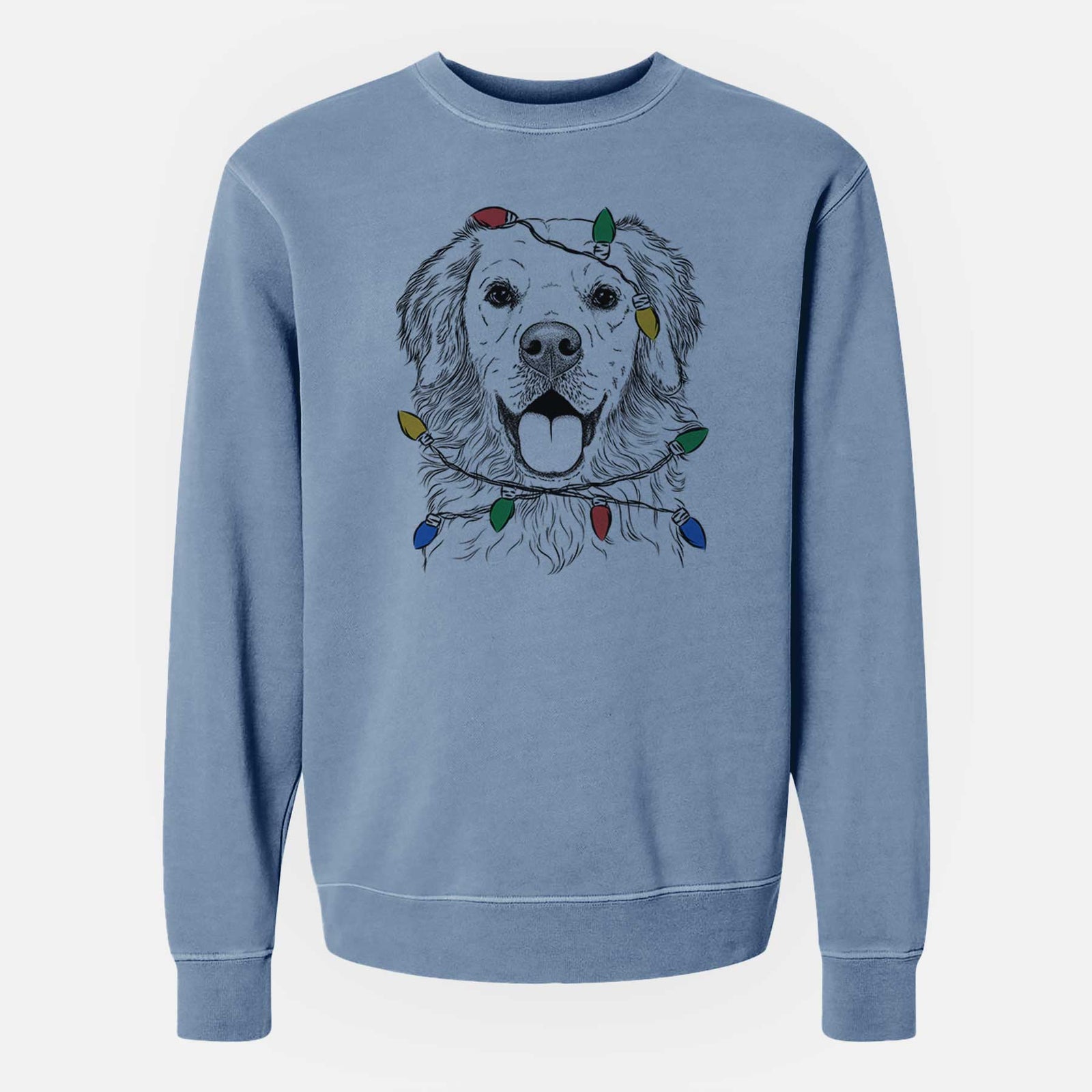Christmas Lights Juniper the Golden Retriever - Unisex Pigment Dyed Crew Sweatshirt