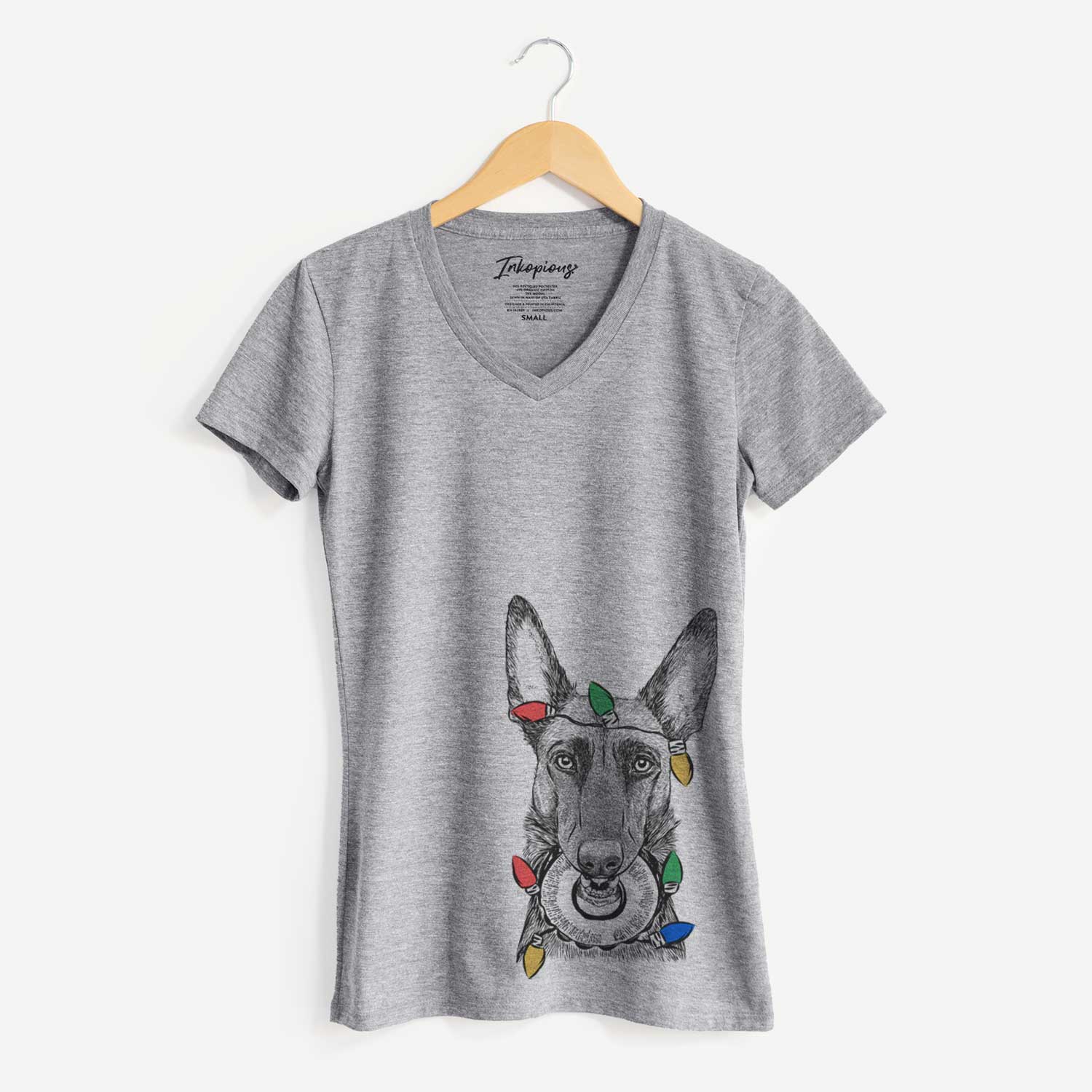 Christmas Lights Juno the Belgian Malinois - Women's V-neck Shirt
