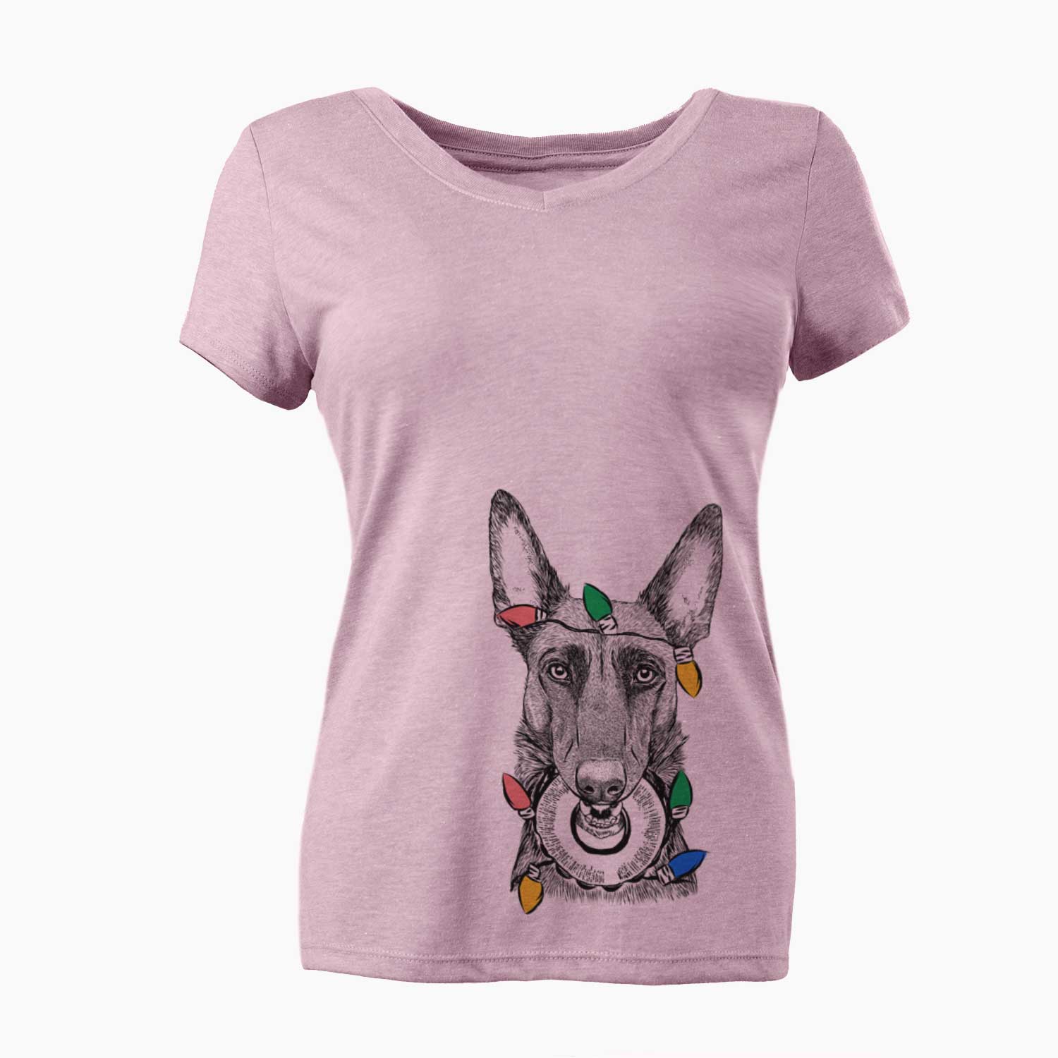 Christmas Lights Juno the Belgian Malinois - Women's V-neck Shirt