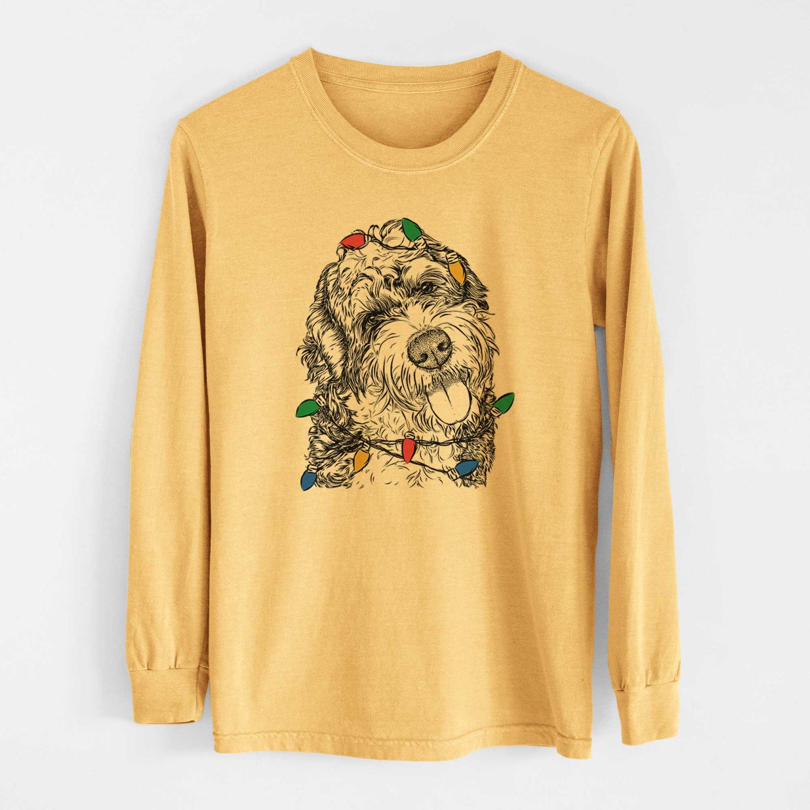 Christmas Lights Kaci the Bernedoodle - Heavyweight 100% Cotton Long Sleeve