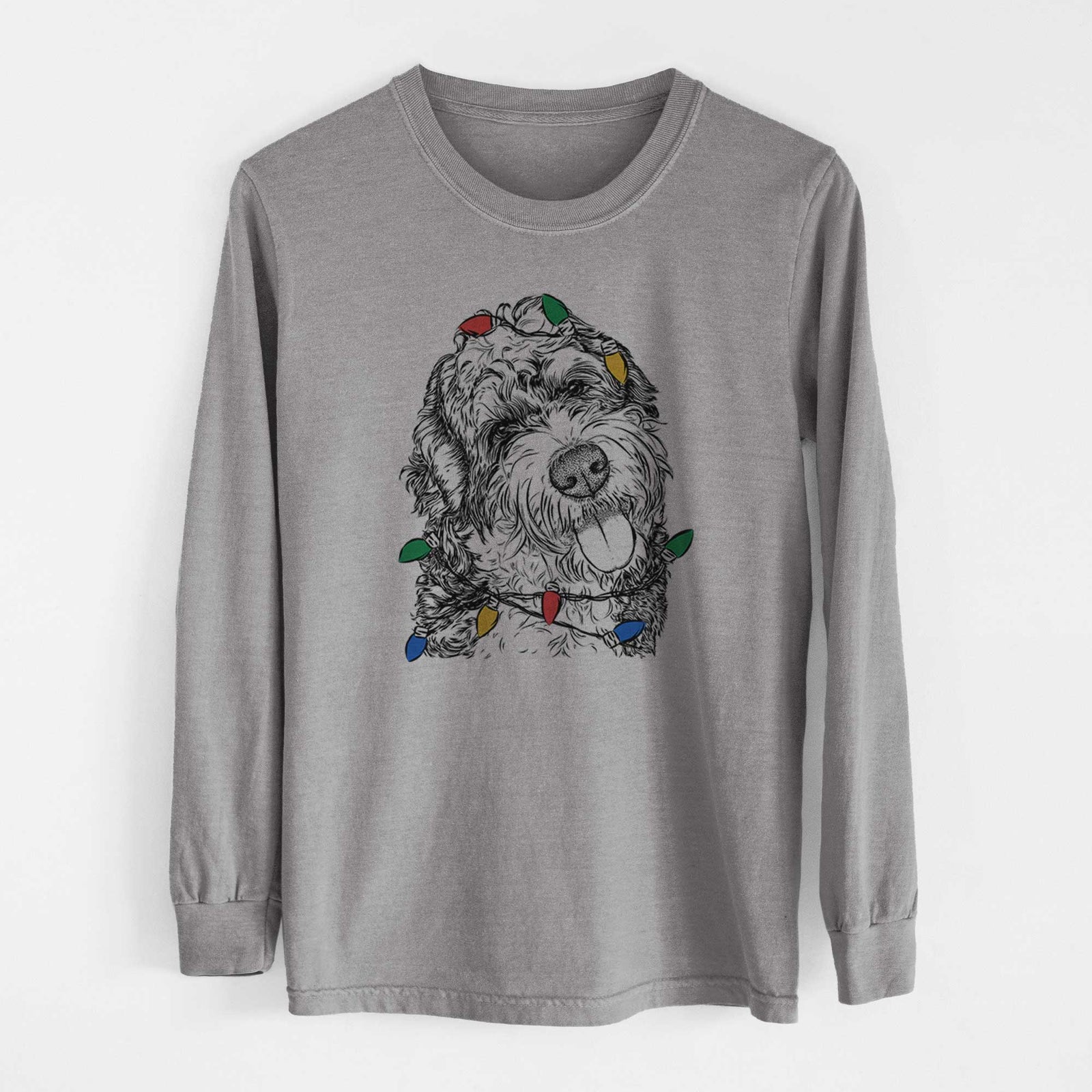 Christmas Lights Kaci the Bernedoodle - Heavyweight 100% Cotton Long Sleeve