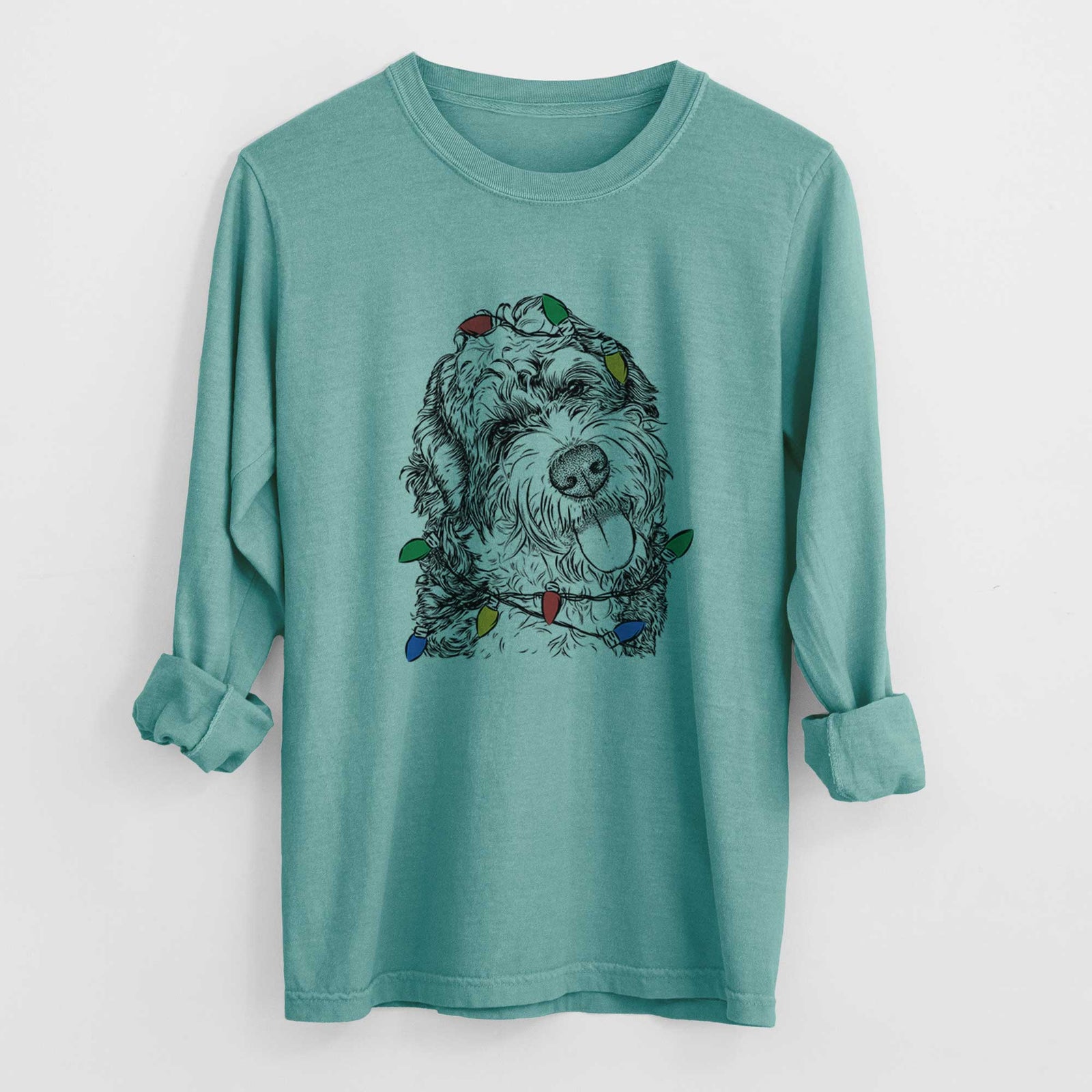 Christmas Lights Kaci the Bernedoodle - Heavyweight 100% Cotton Long Sleeve