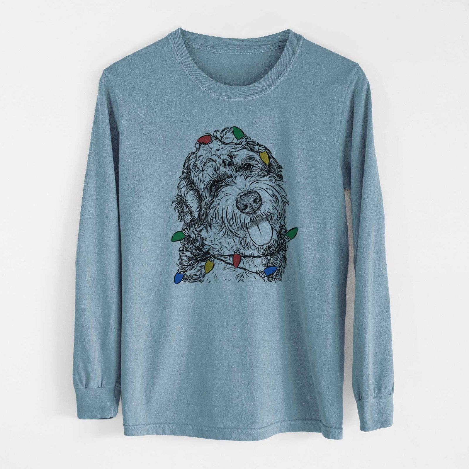 Christmas Lights Kaci the Bernedoodle - Heavyweight 100% Cotton Long Sleeve