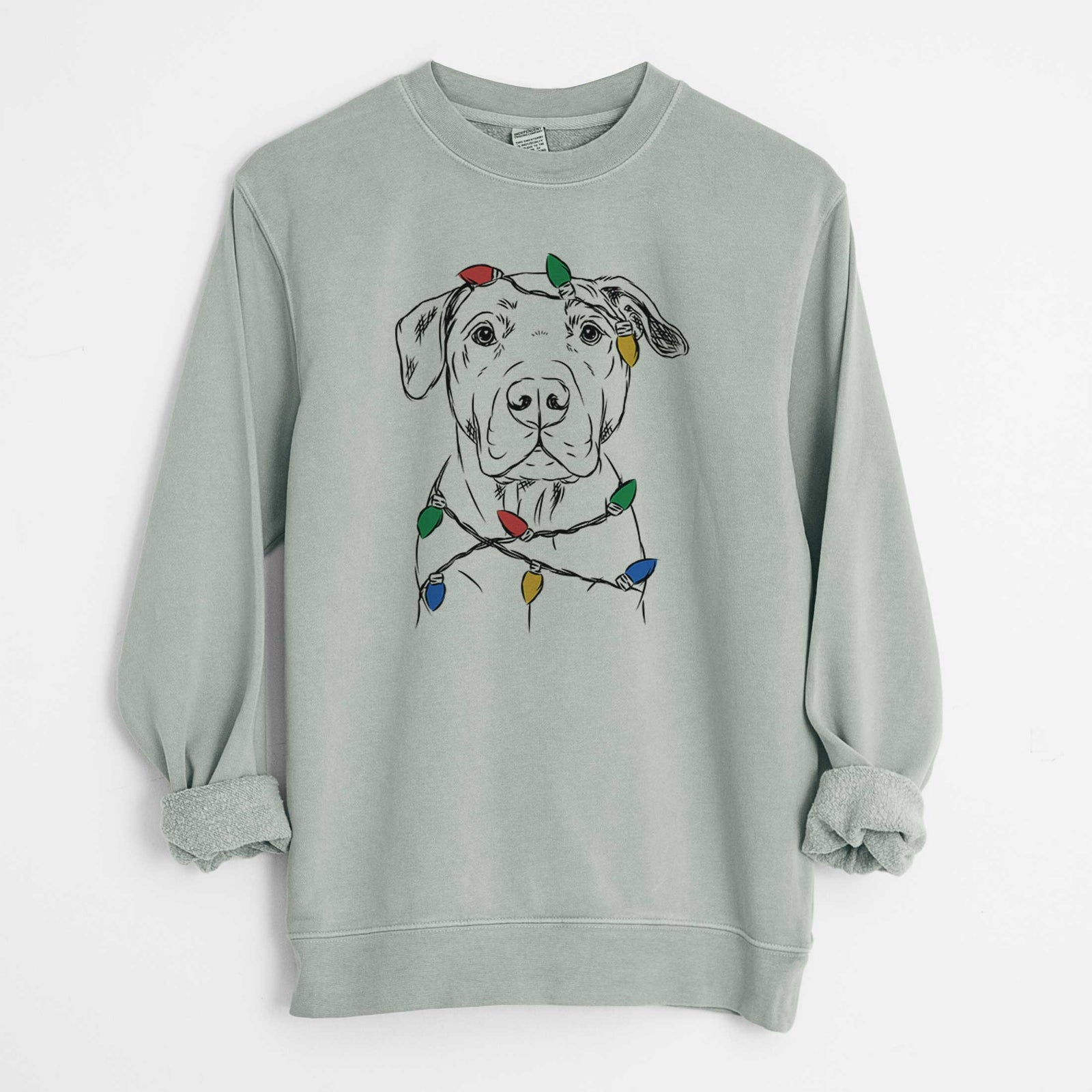 Christmas Lights Kadin the Pitbull - Unisex Pigment Dyed Crew Sweatshirt