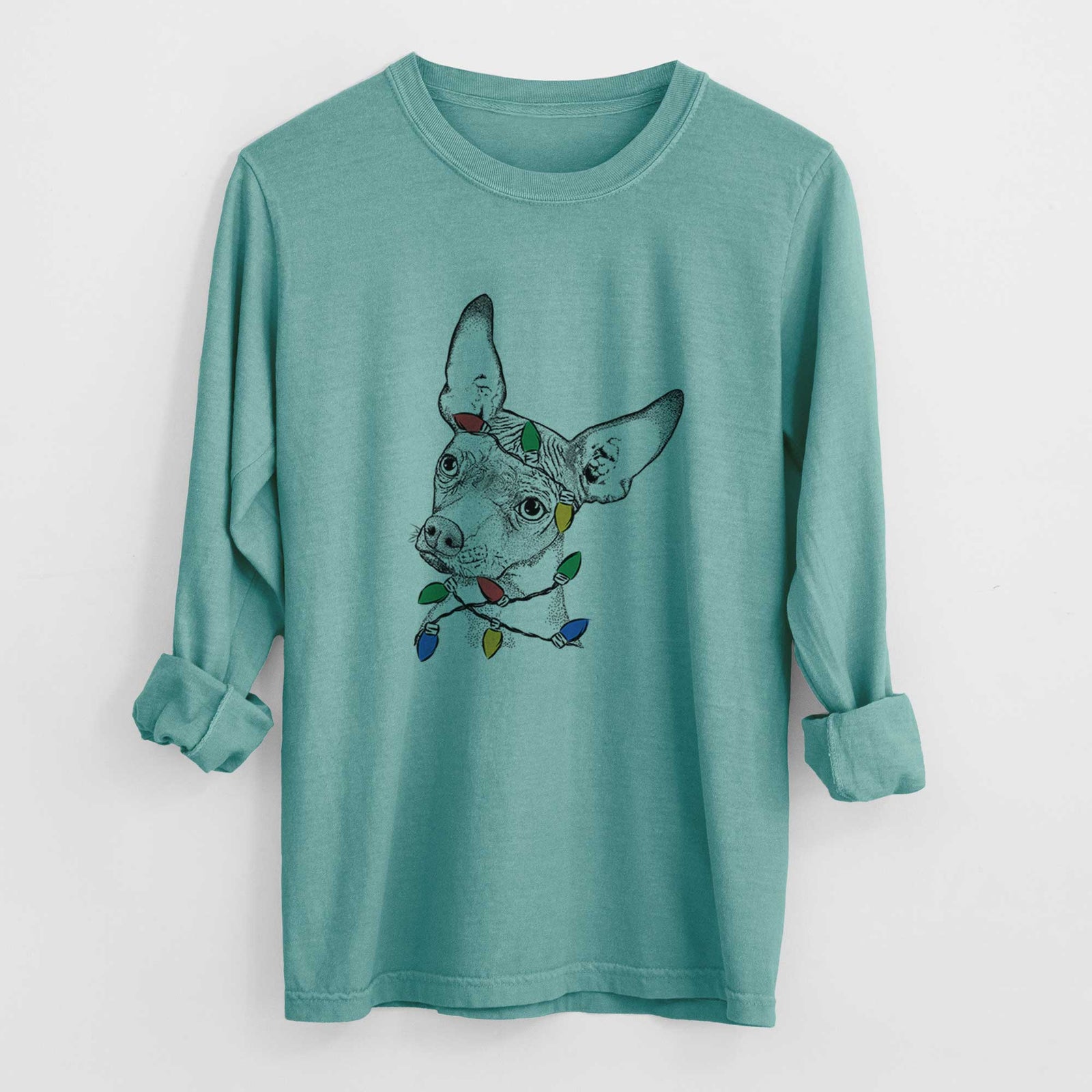 Christmas Lights Kahlo the Xoloitzcuintli - Heavyweight 100% Cotton Long Sleeve