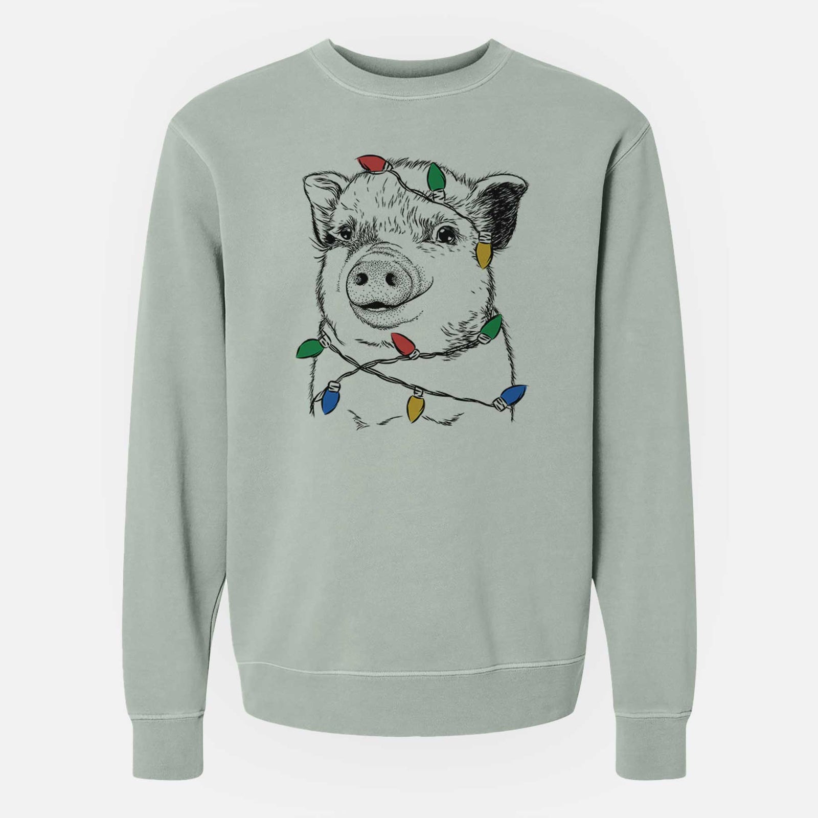 Christmas Lights Kevin the Spotted Pig - Unisex Pigment Dyed Crew Sweatshirt