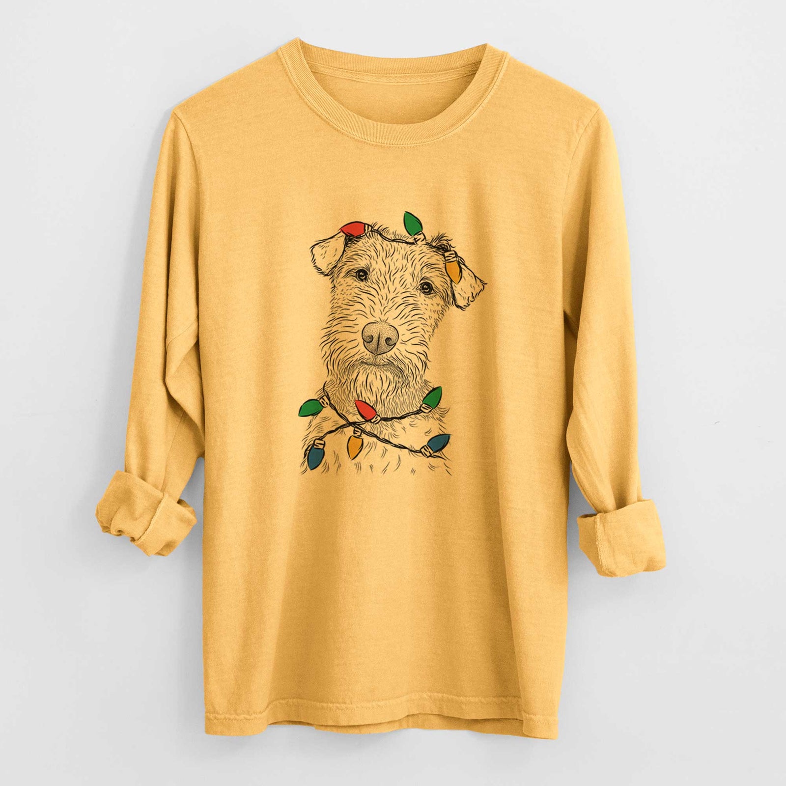 Christmas Lights Kiara the Welsh Terrier - Heavyweight 100% Cotton Long Sleeve