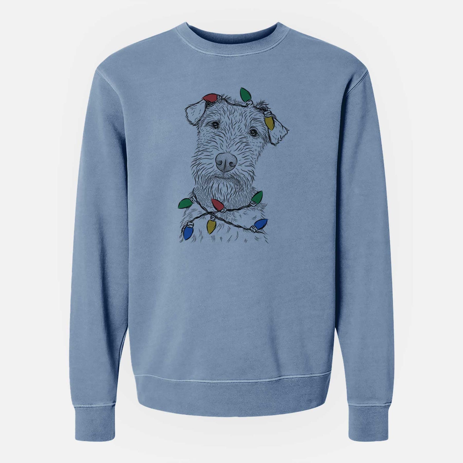 Christmas Lights Kiara the Welsh Terrier - Unisex Pigment Dyed Crew Sweatshirt