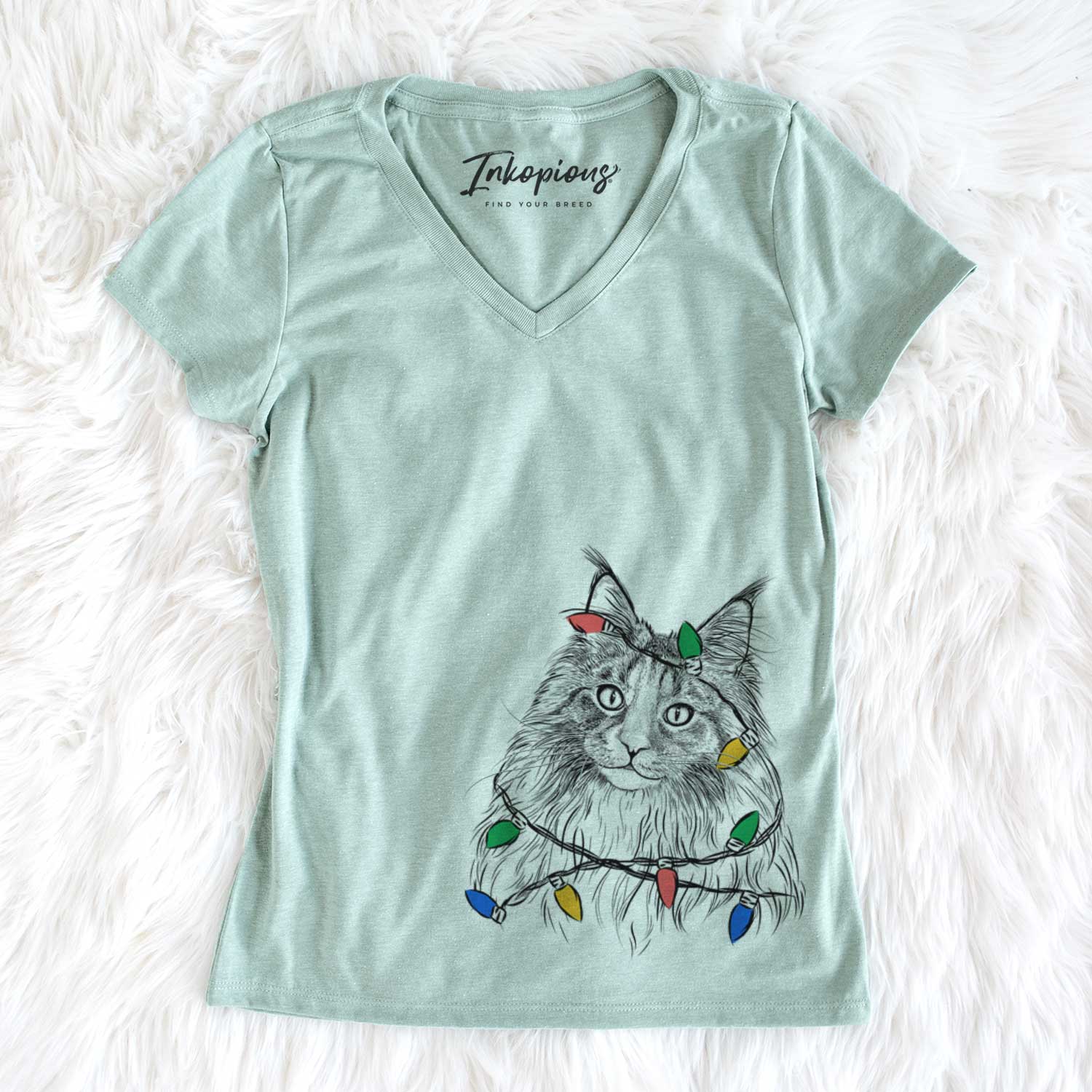 Christmas Lights Kiki the Maine Coon Cat - Women's V-neck Shirt