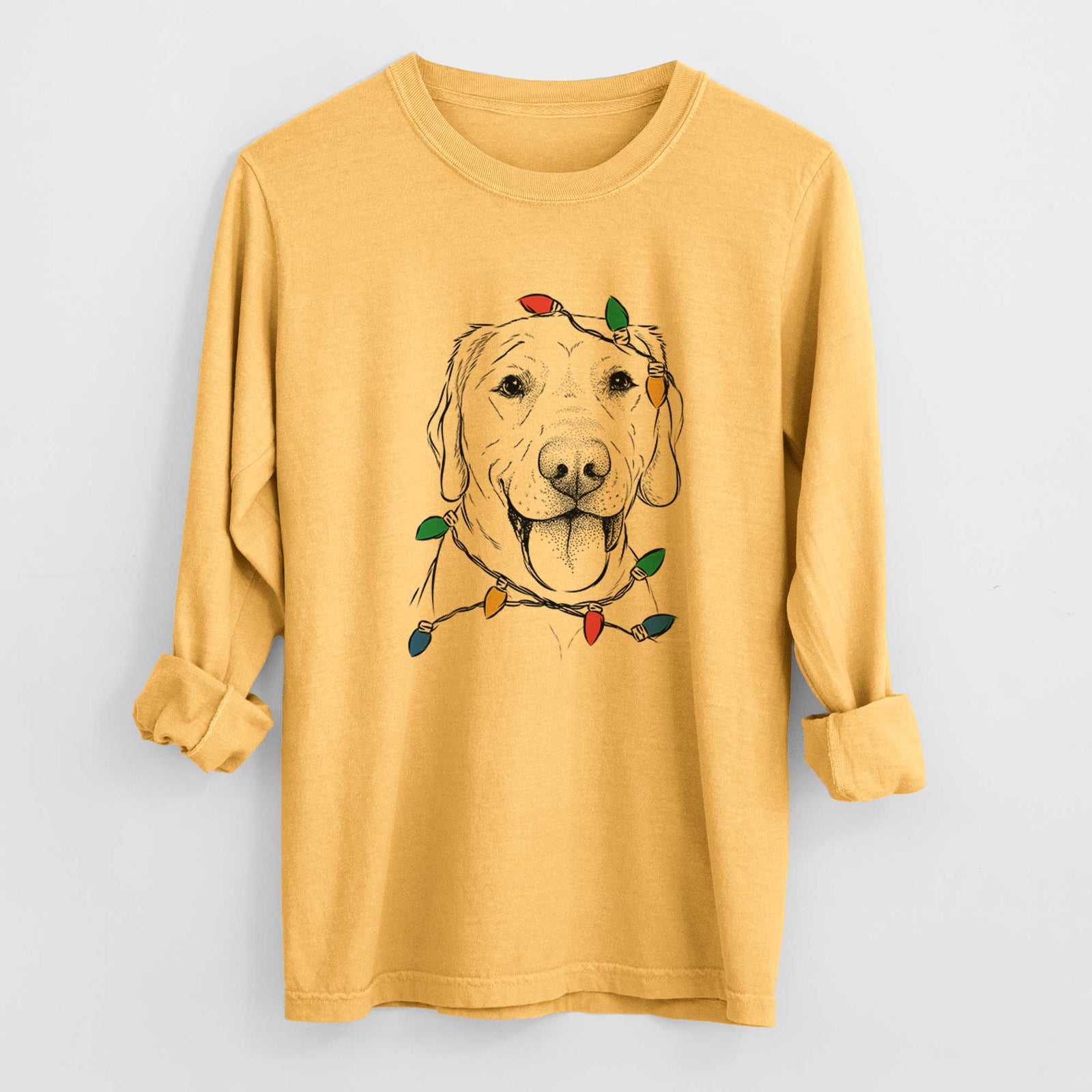 Christmas Lights Klay the Labrador Retriever - Heavyweight 100% Cotton Long Sleeve